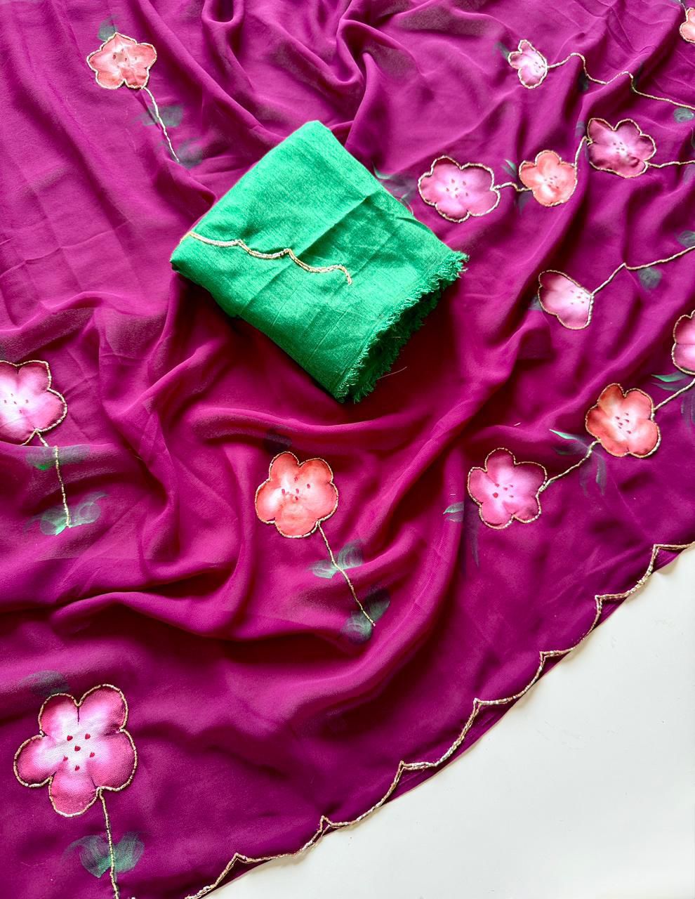 Premium Georgette with Brush paint and cutdana work