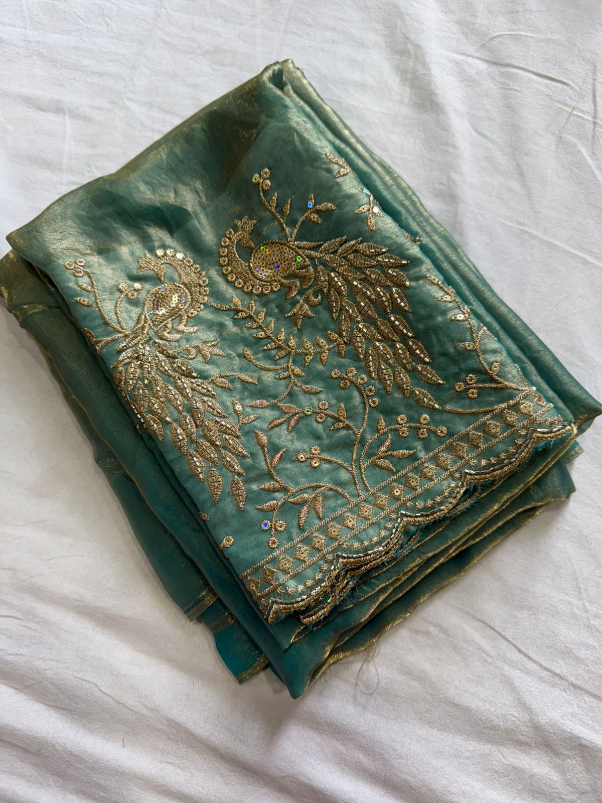 Space Sattin Saree With Running Bits Sequence Work Blouse