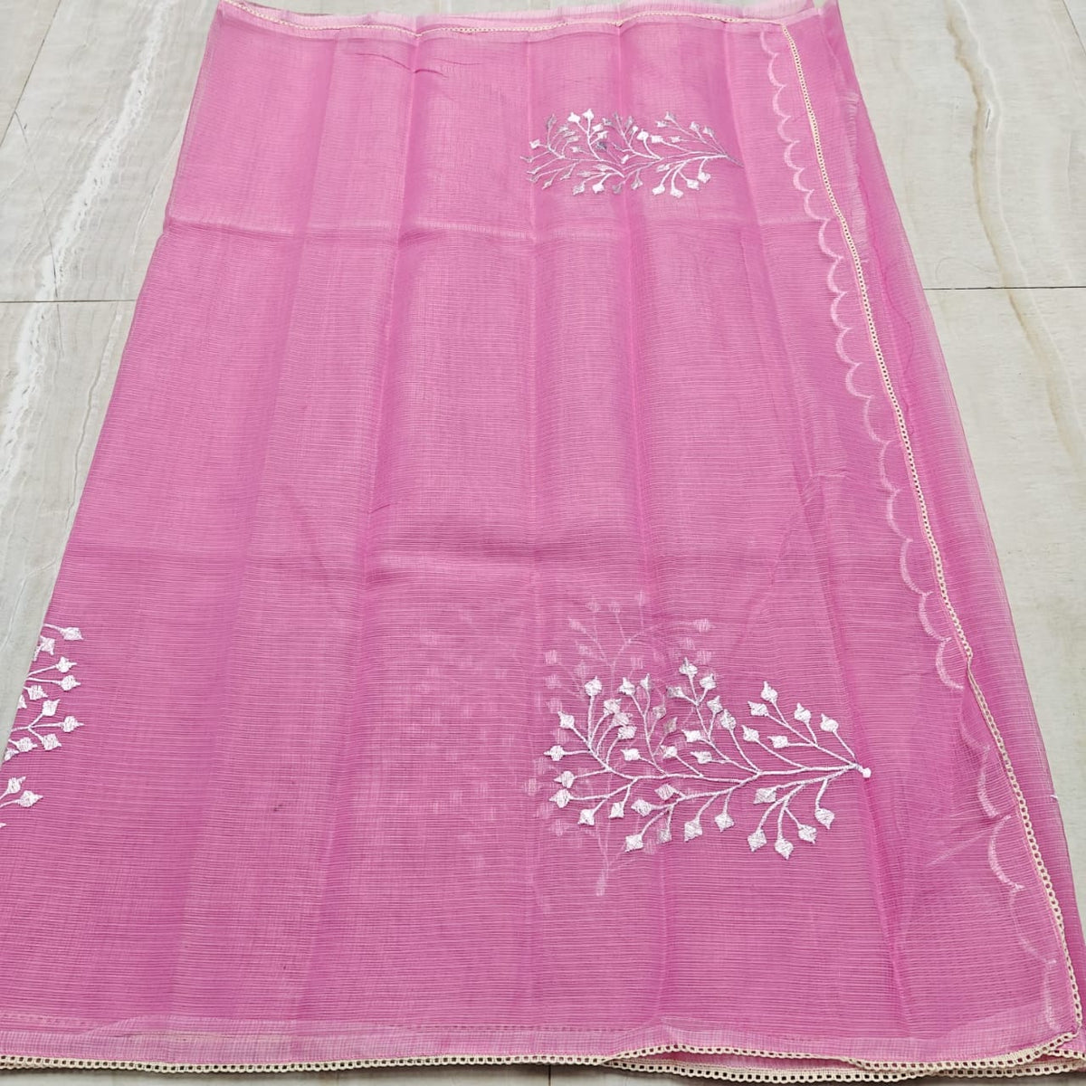 Elegant Kota Sarees with Scallop & Floral Embroidery