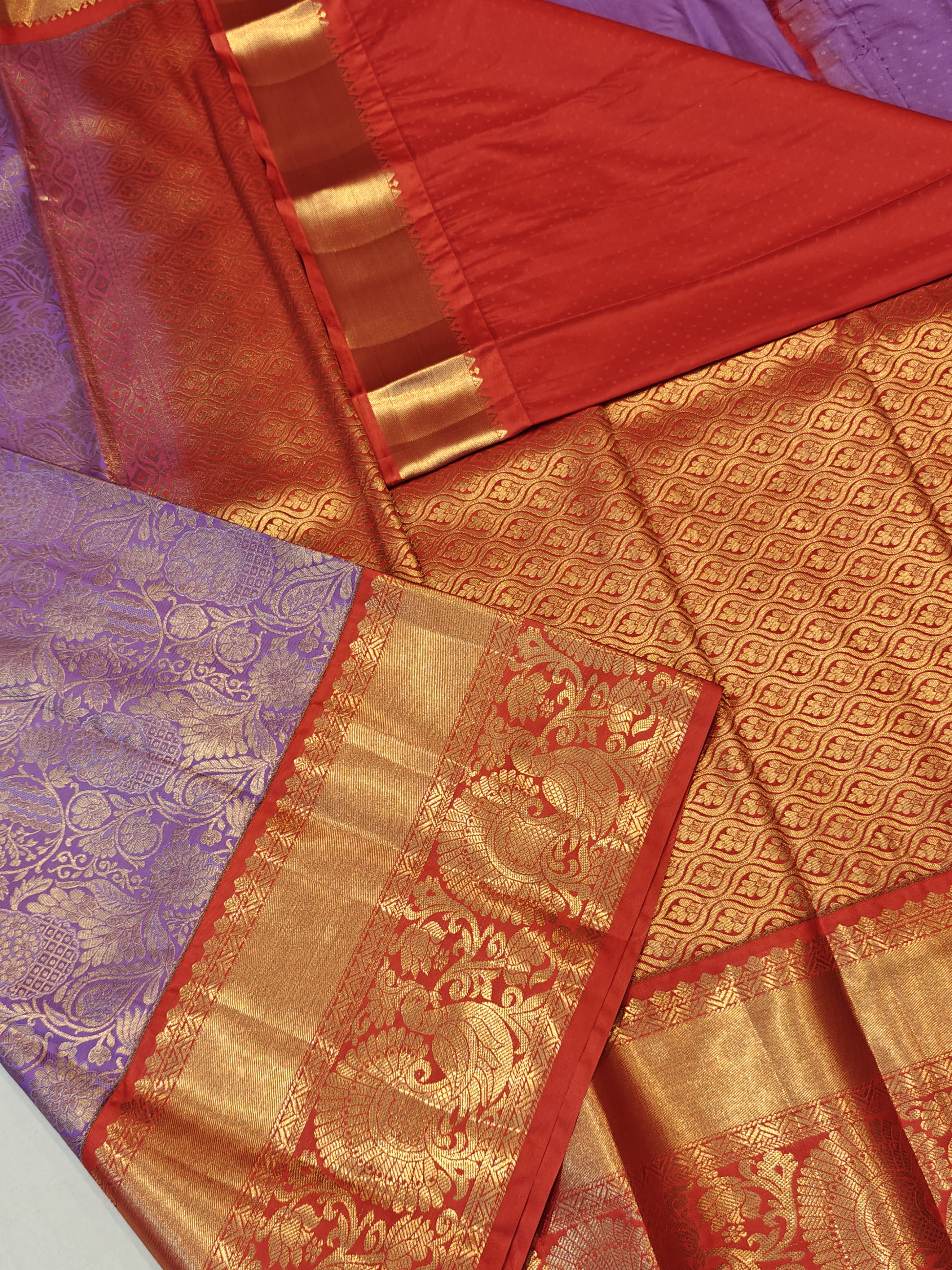 Premium Quality Purple with Red Semi Kanchipattu Sarees in 5 Beautiful Designs