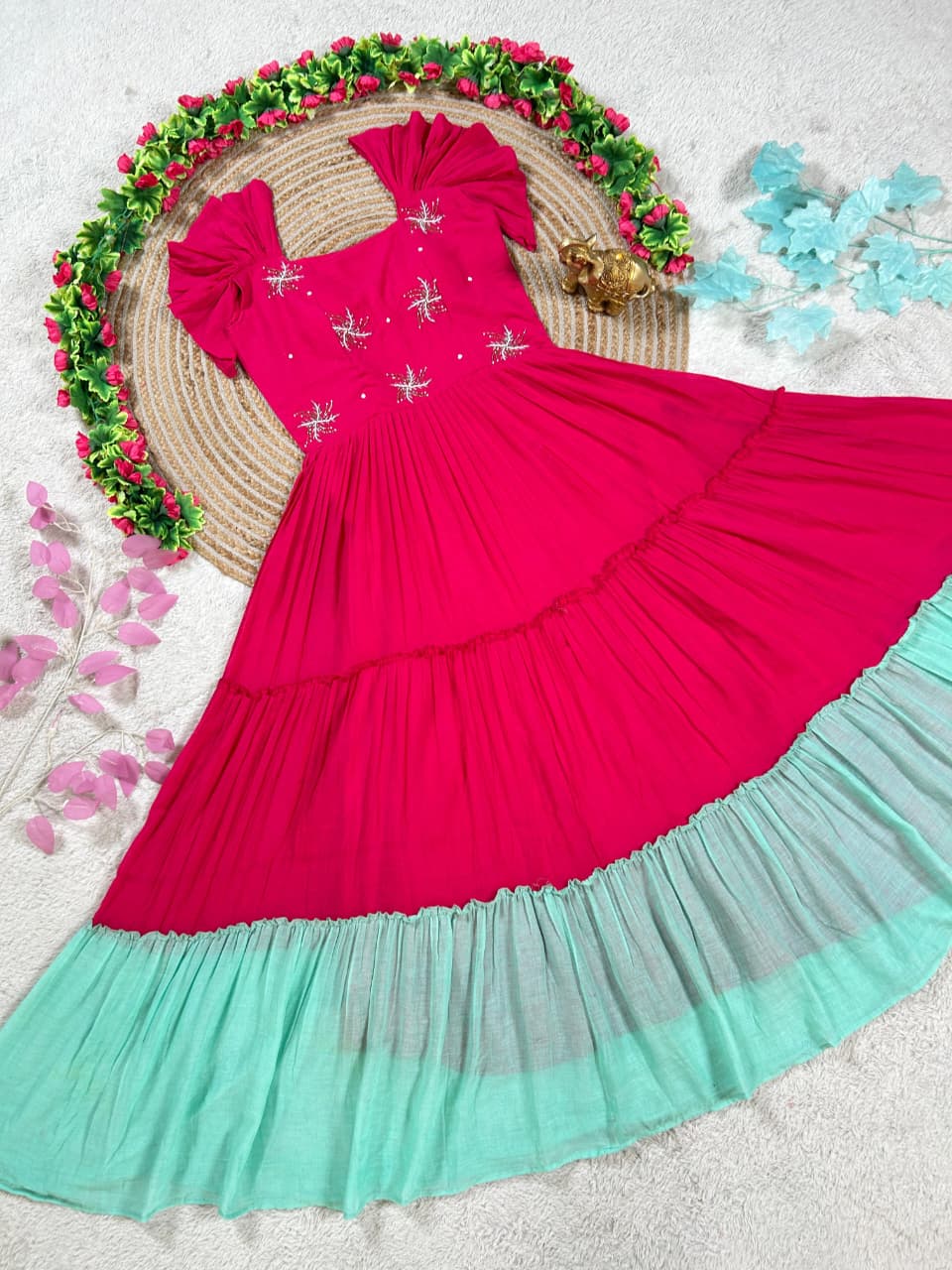 Beautiful Mul Chanderi Frocks Stitched with Maggam Work & Beautiful Sleeves