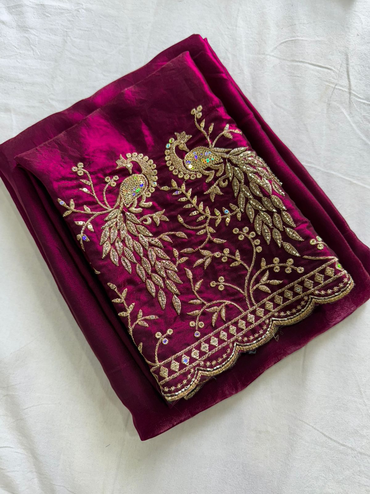 Space Sattin Saree With Running Bits Sequence Work Blouse