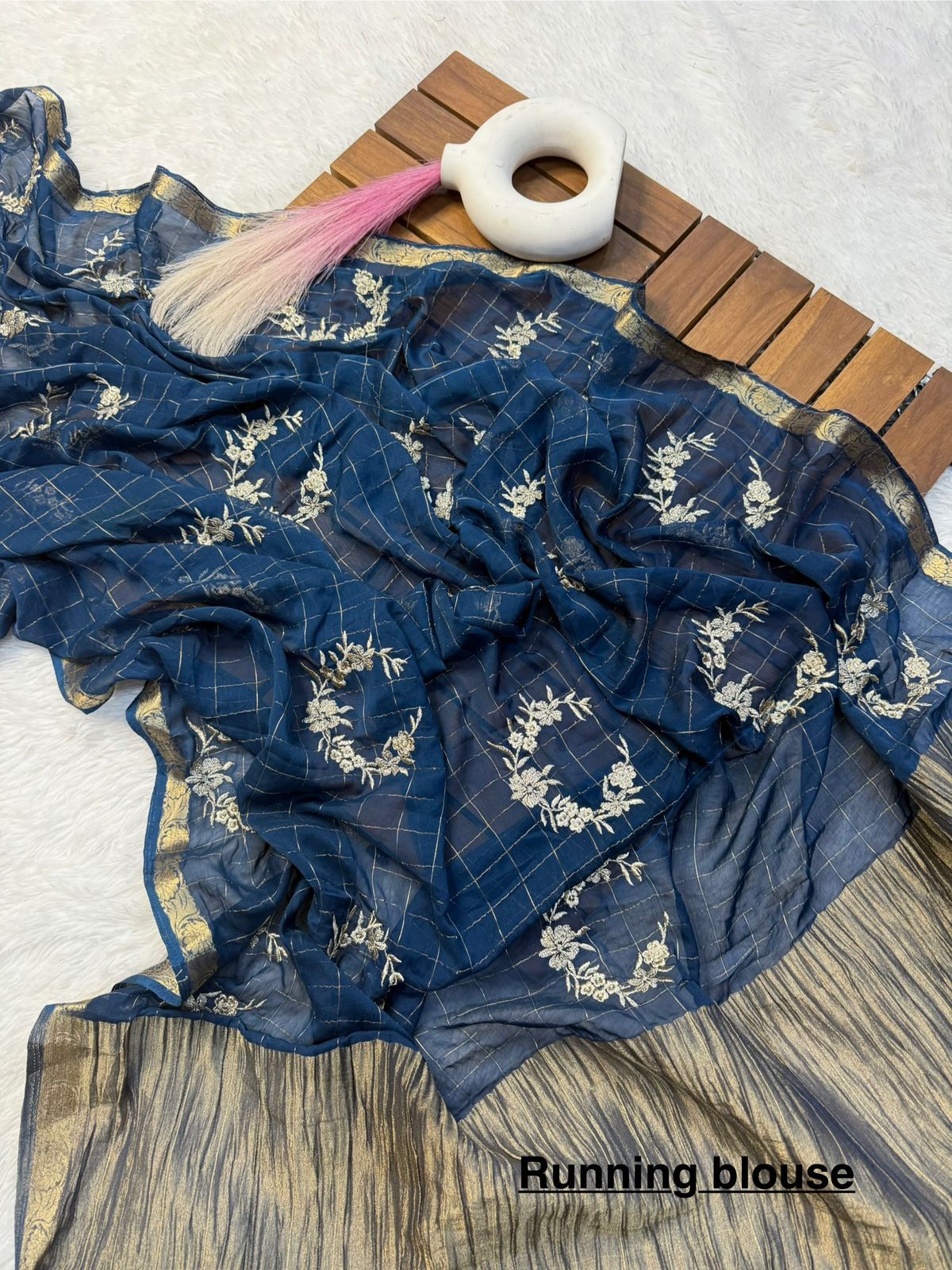Pure Chinnon Viscose Chex with Embroidery Work