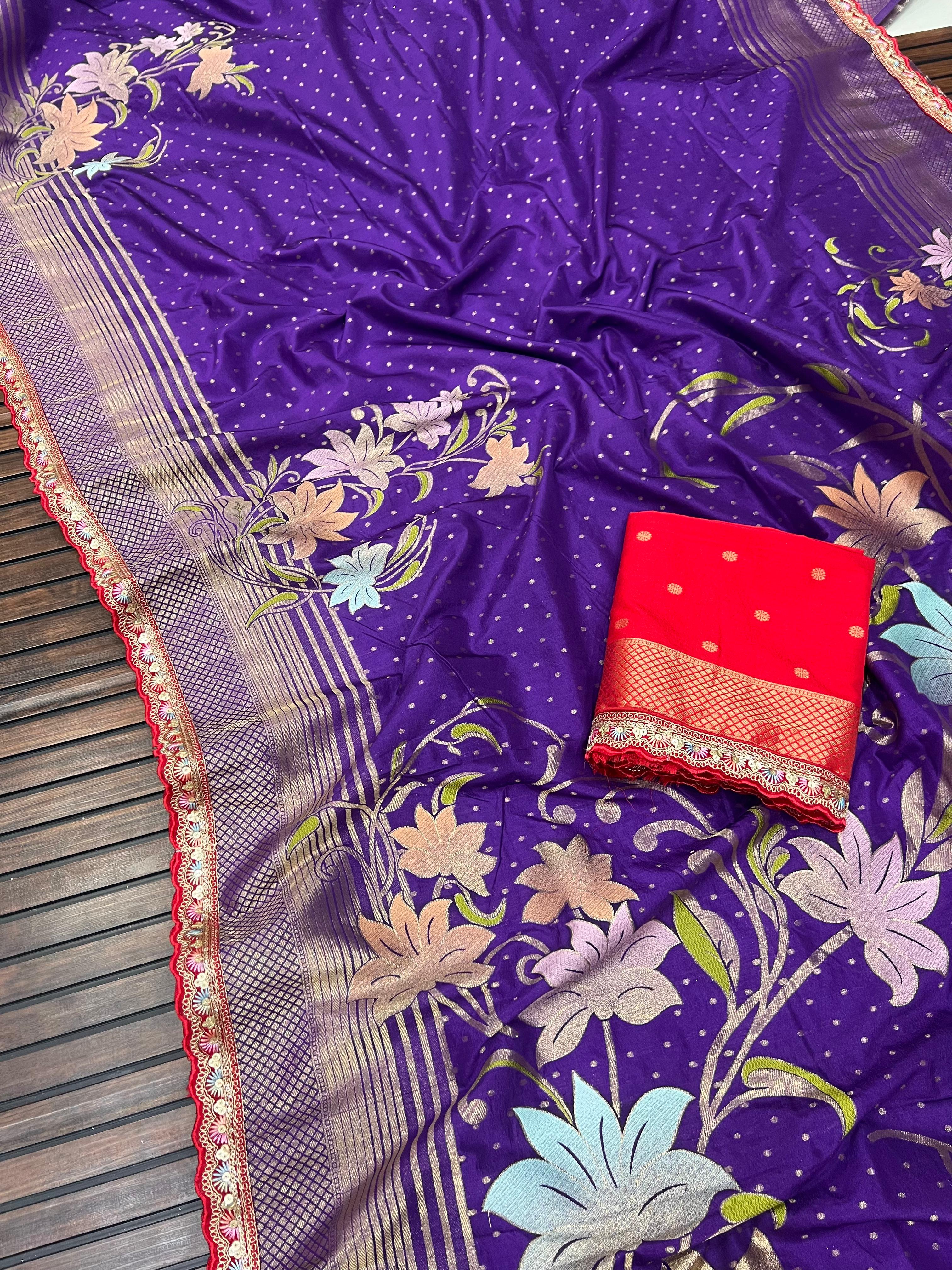 Premium Khadi Georgette Saree with Beautiful Lace Border