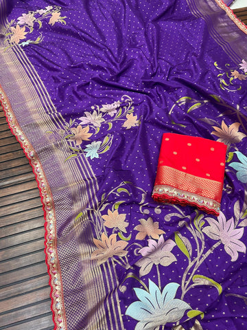 Premium Khadi Georgette Saree with Beautiful Lace Border