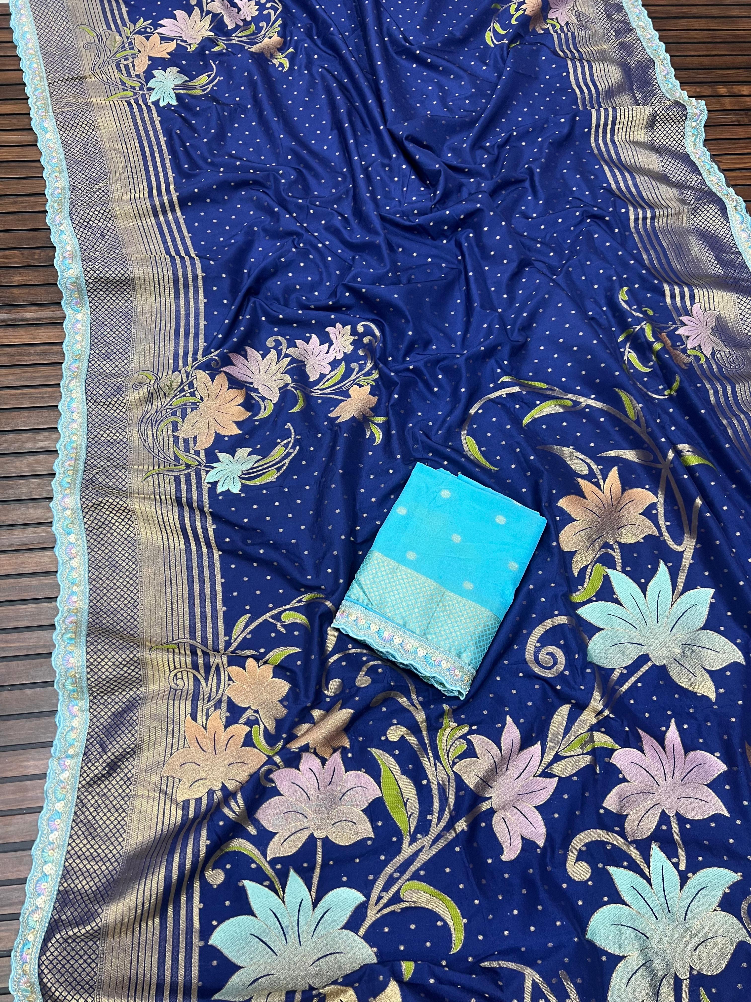 Premium Khadi Georgette Saree with Beautiful Lace Border