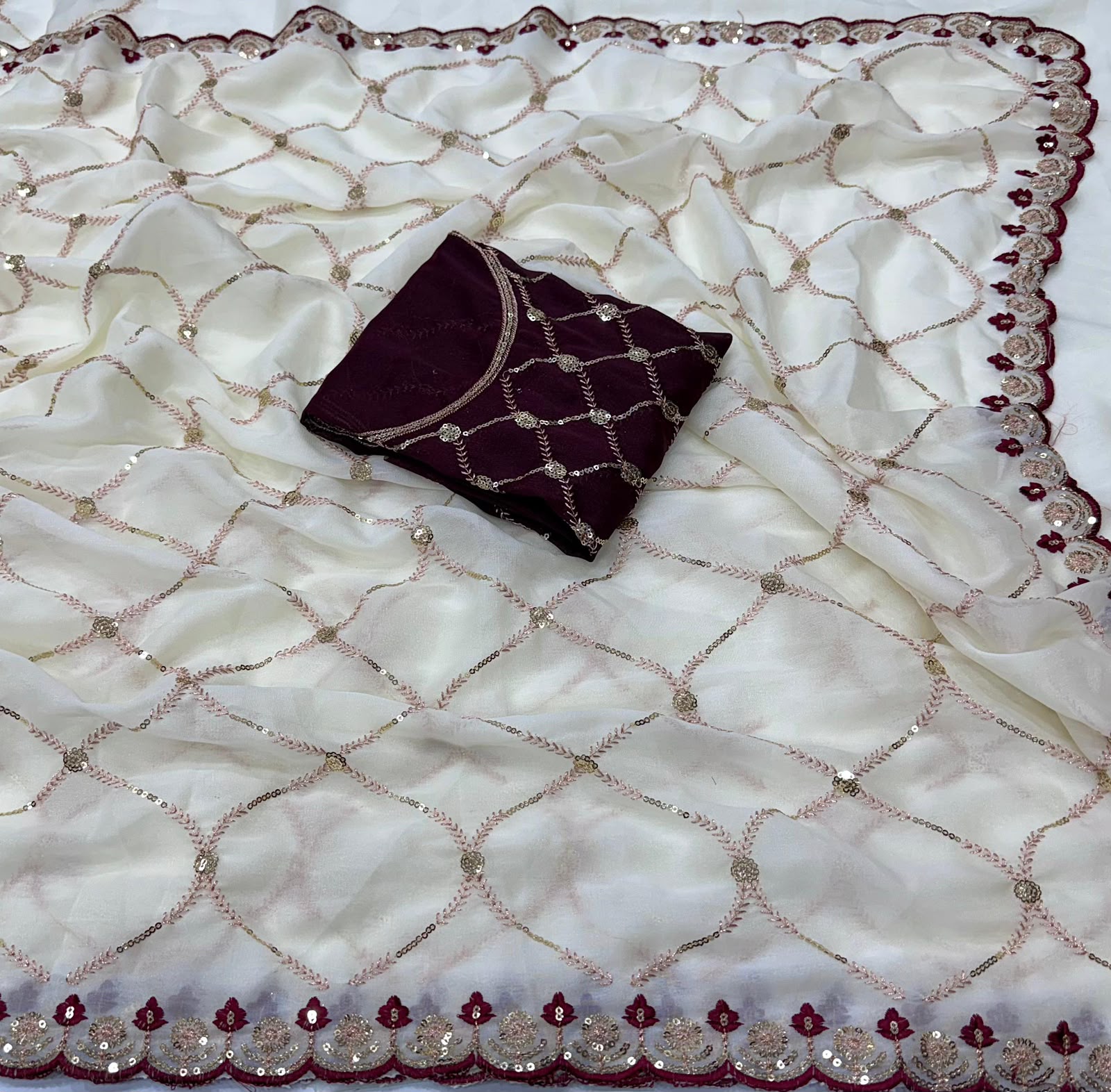 Star Georgette Sarees with Multi Sequence Work With Running Blouse