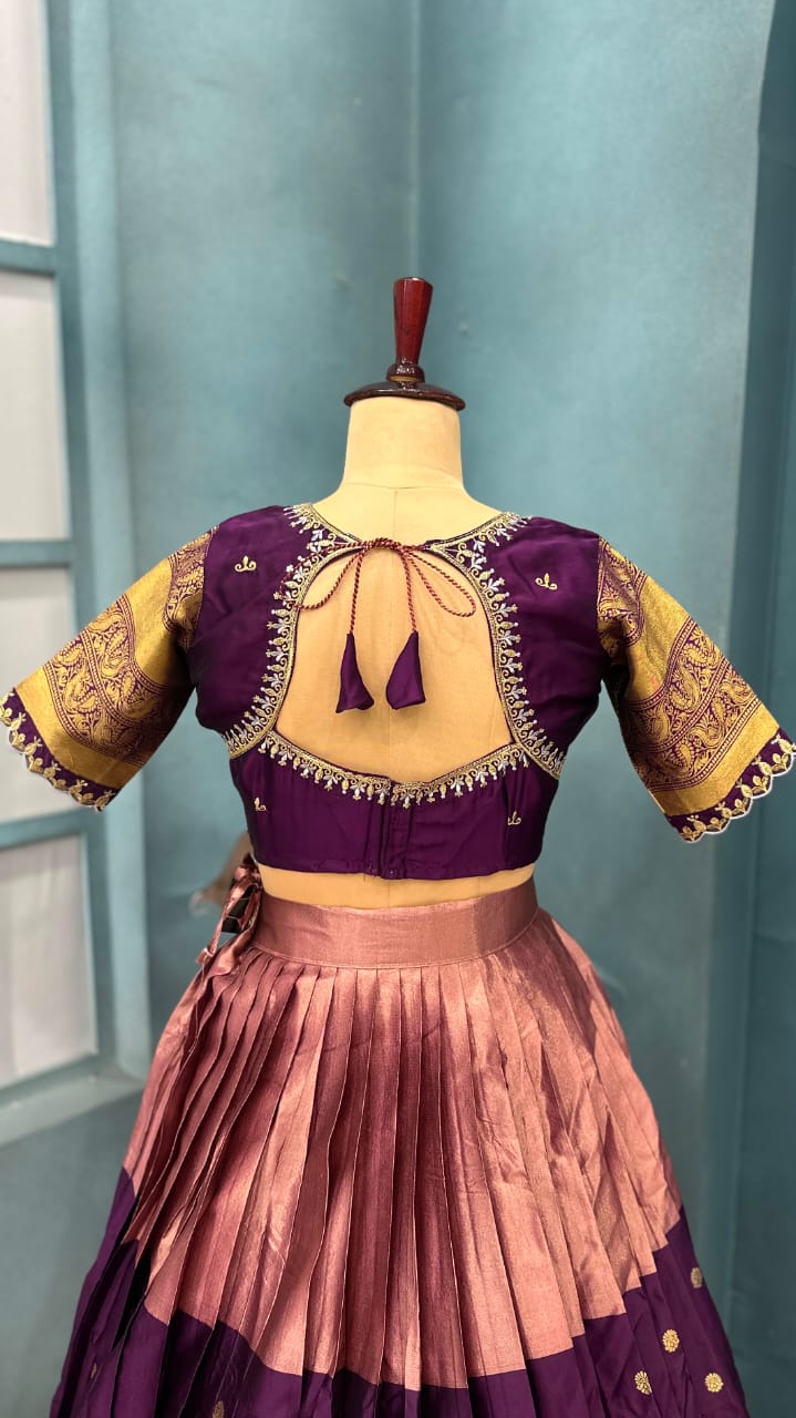 Premium Quality Fully Stitched Kanjivaram with tissue silk dual combination Lehanga