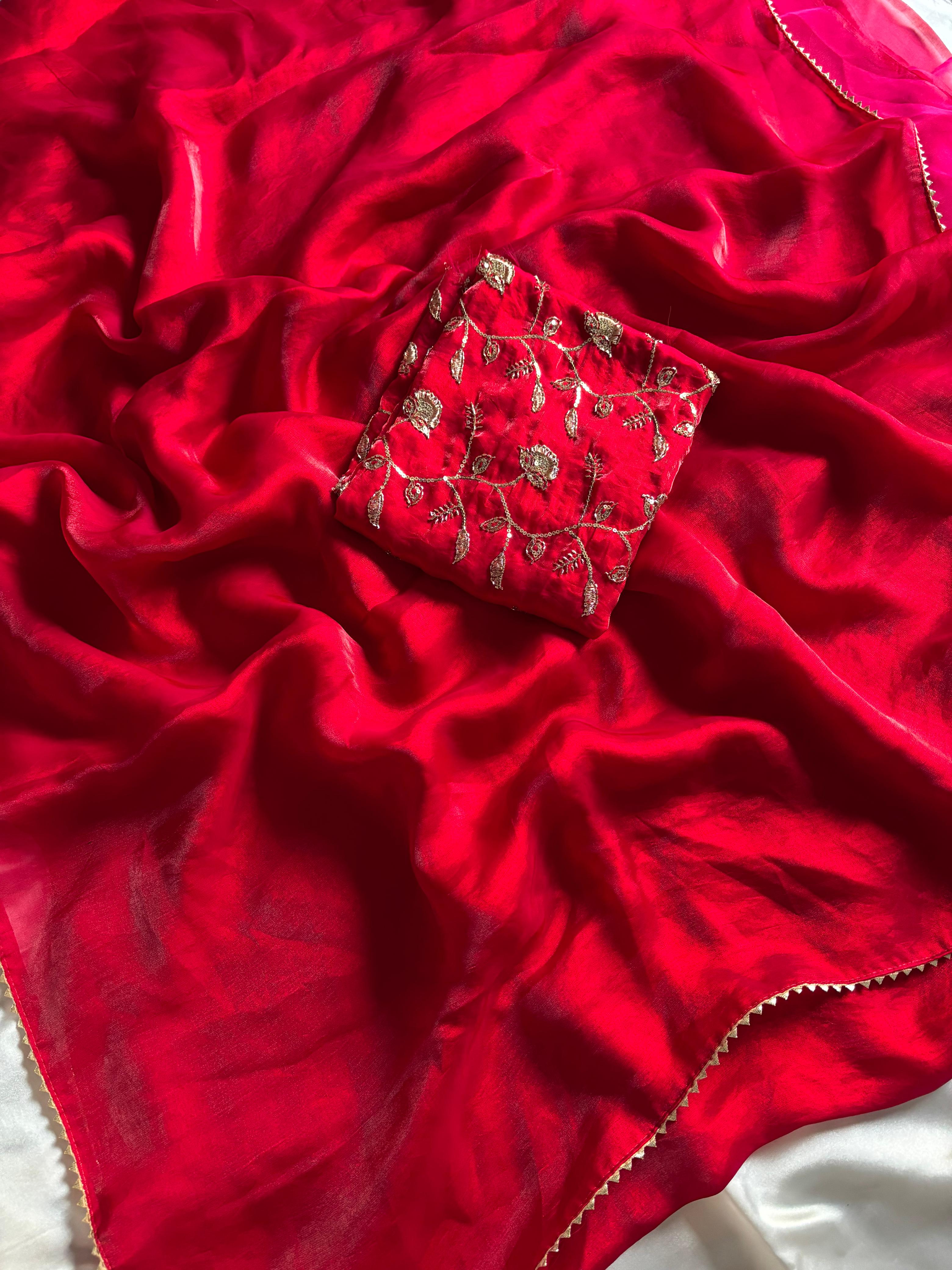 Designer Space Silk Sarees with Beads Work Blouse