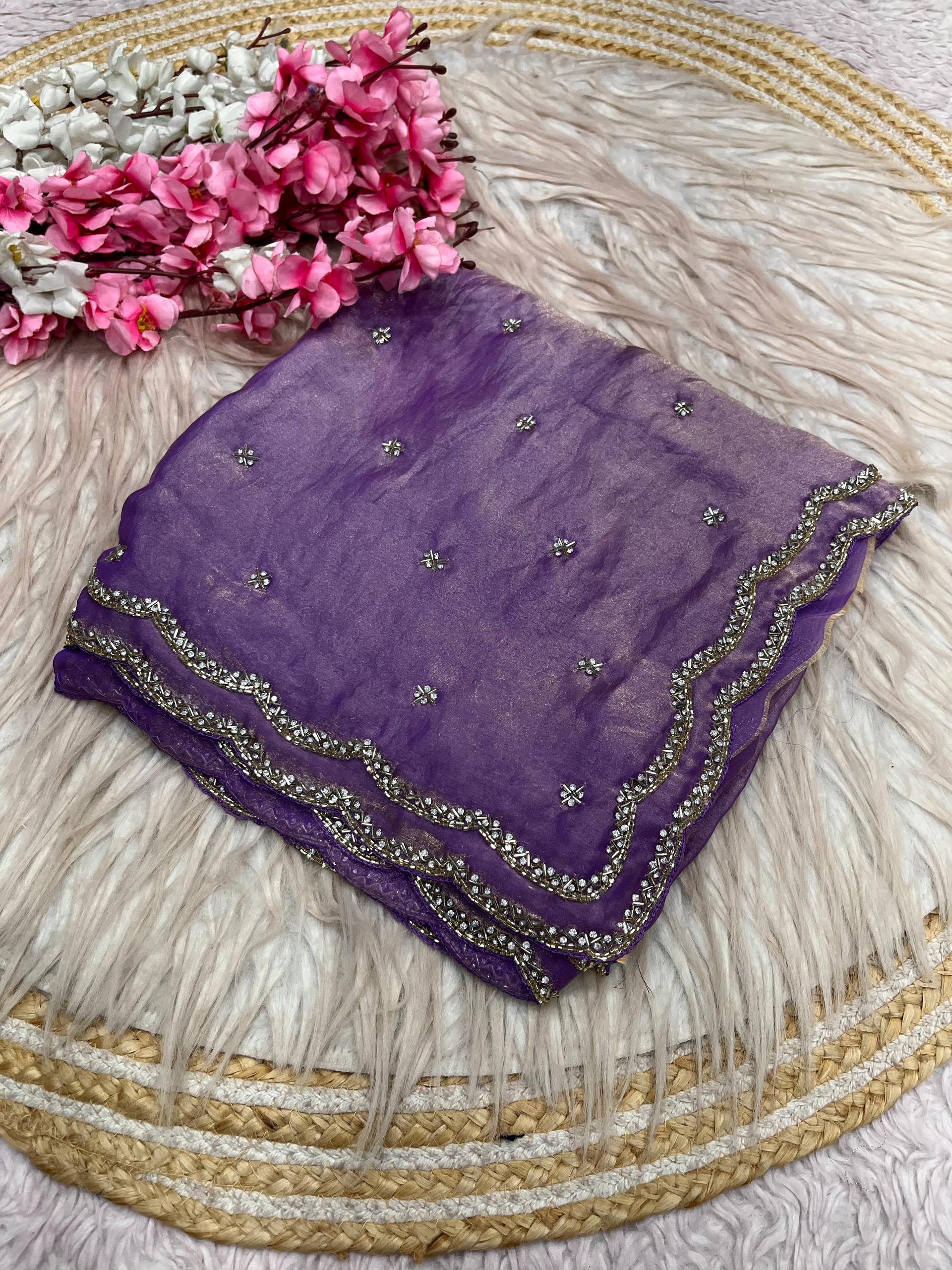 Space Silk Fandy sattin With Beautiful Khatli Cut Dana Handwork Along With Hand Diamond Work