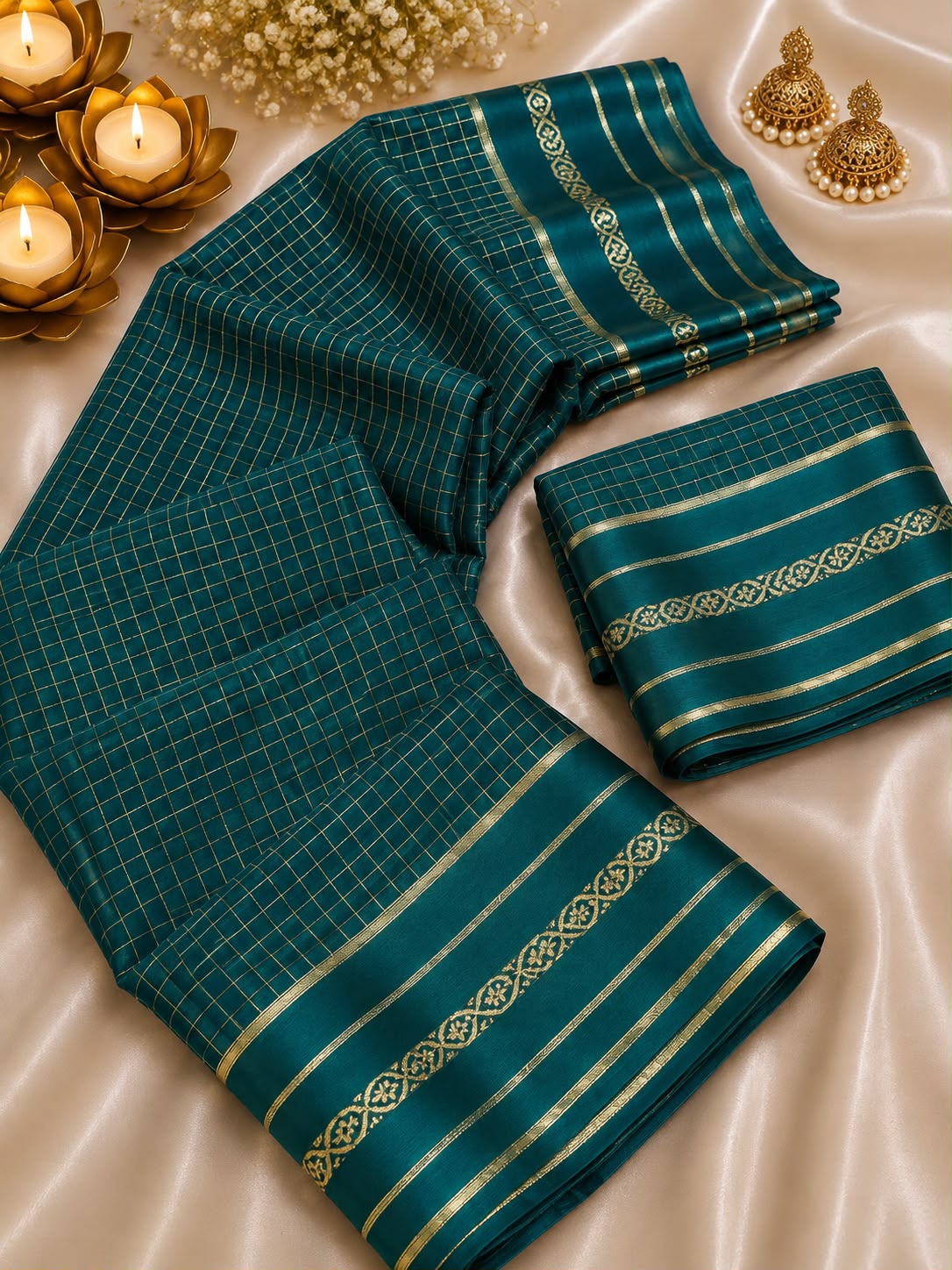 Viscose Georgette Chex Sattin Border Sarees
