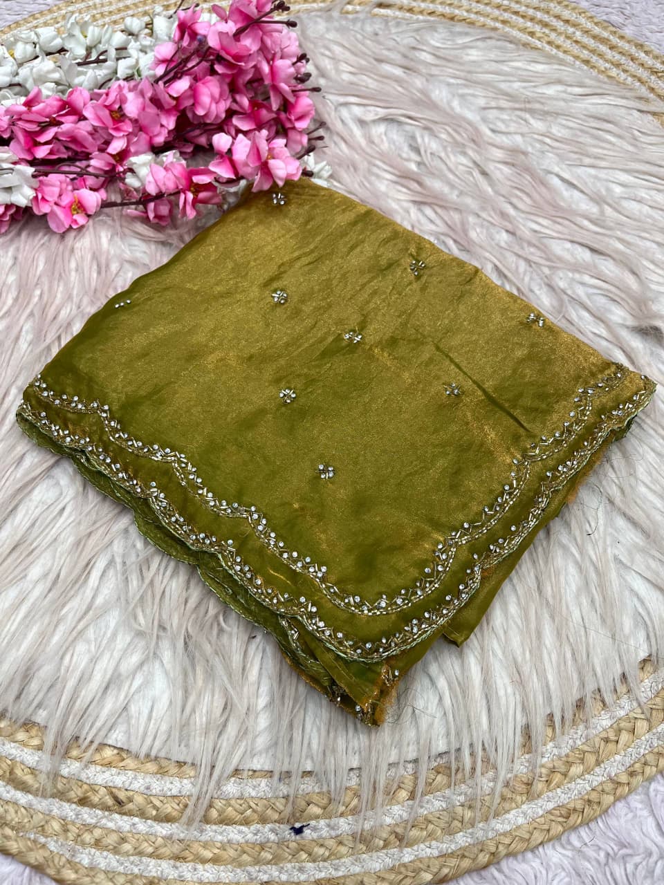 Space Silk Fandy sattin With Beautiful Khatli Cut Dana Handwork Along With Hand Diamond Work