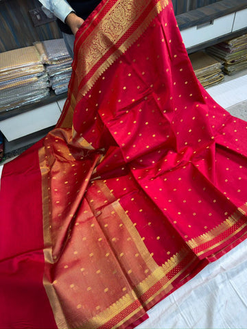 Red Banarasi Soft Pure Raw Mango Silk Saree