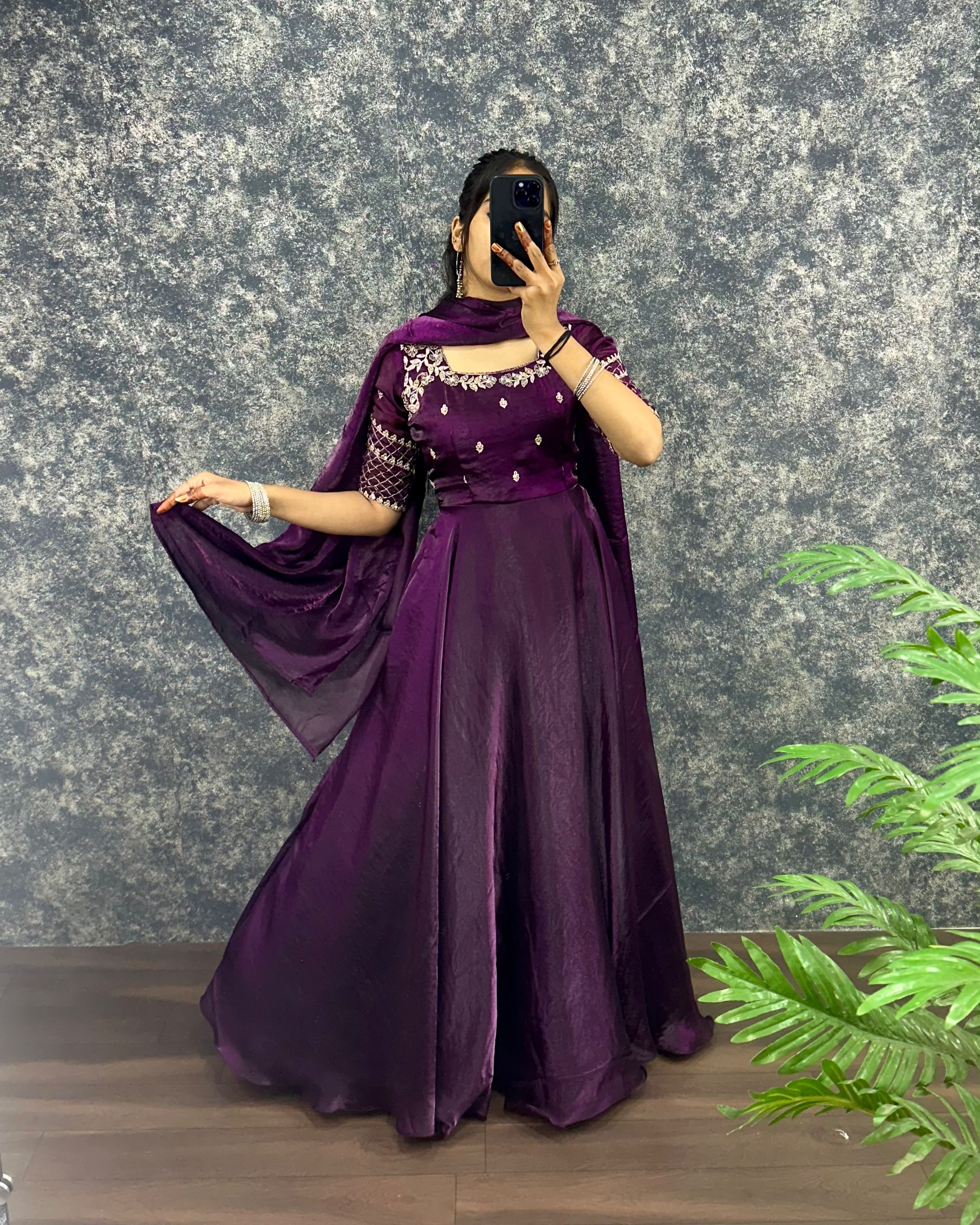 Premium Embroidery Sequence Gown with Dupatta