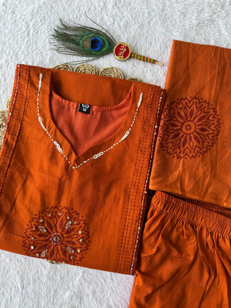 Premium Cotton Orange Kurta Set
