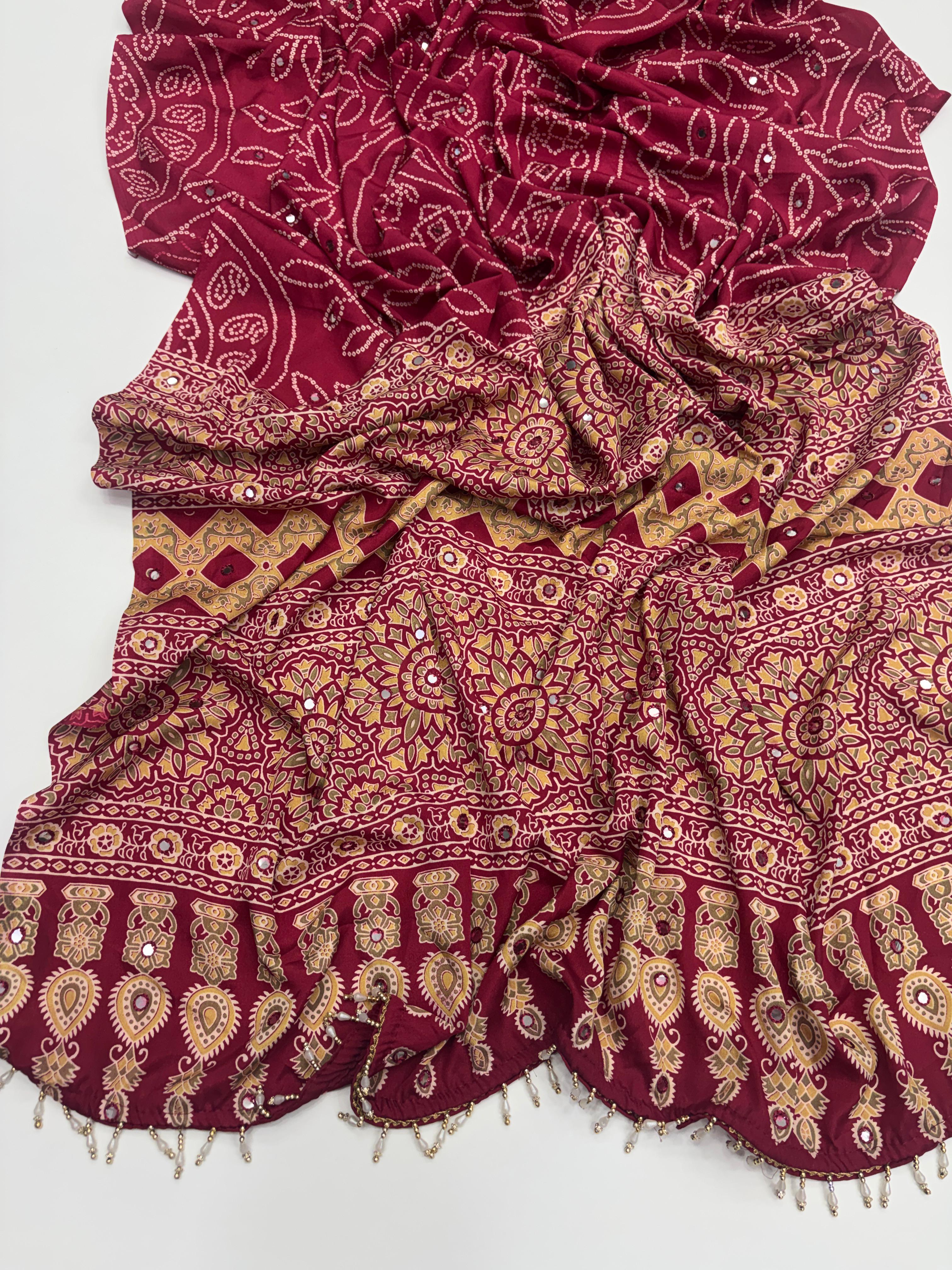 Pure Satin Silk Saree with Aari Mirror Work