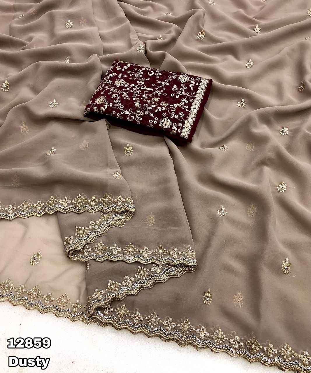 Soft Faux Georgette Stone Work Sarees