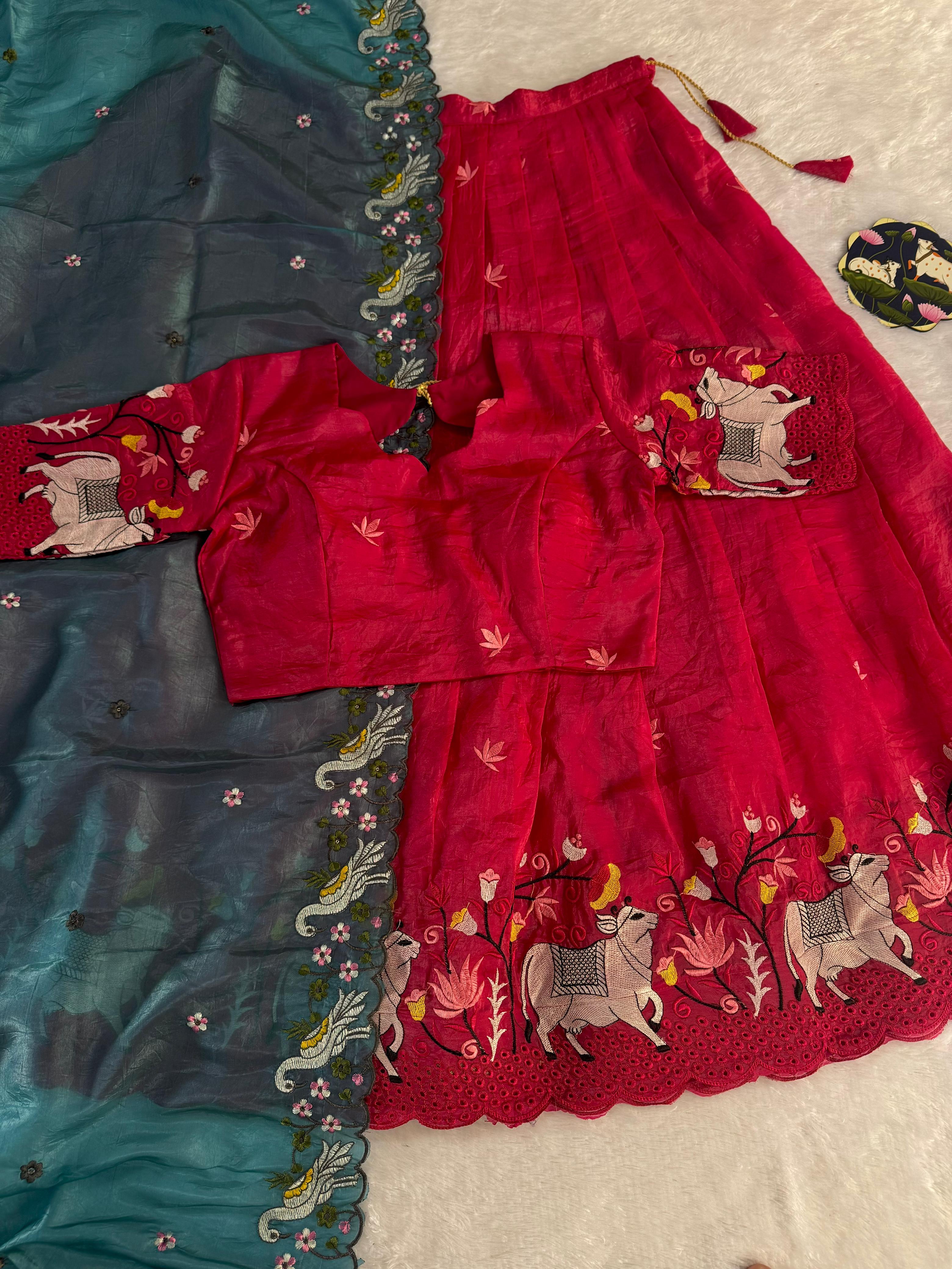 Premium Pichwai Work Fully Stitched Lehanga Set (Free Size)