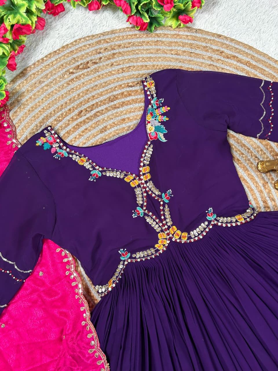 Purple Maggam Work Anarkali Dress with Duppata