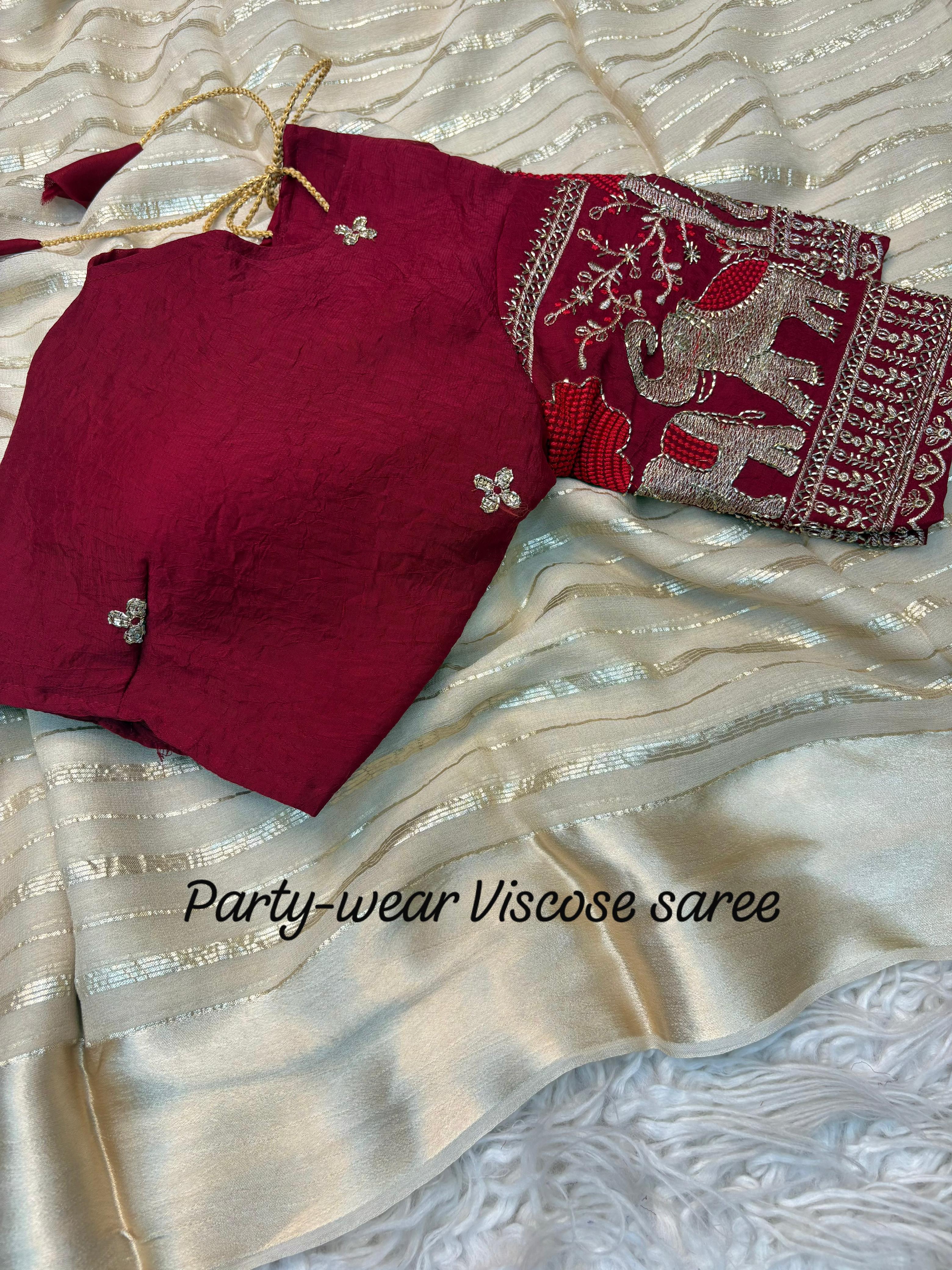 Pure Viscose Saree available with two blouse styles