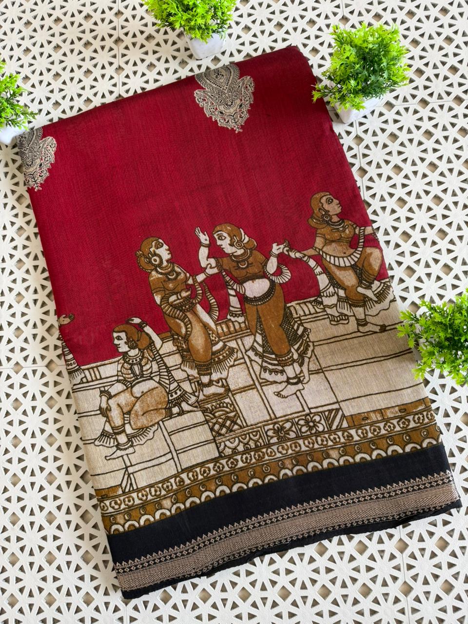 Premium Soft Mul Cotton Sarees with Kalamkari Design