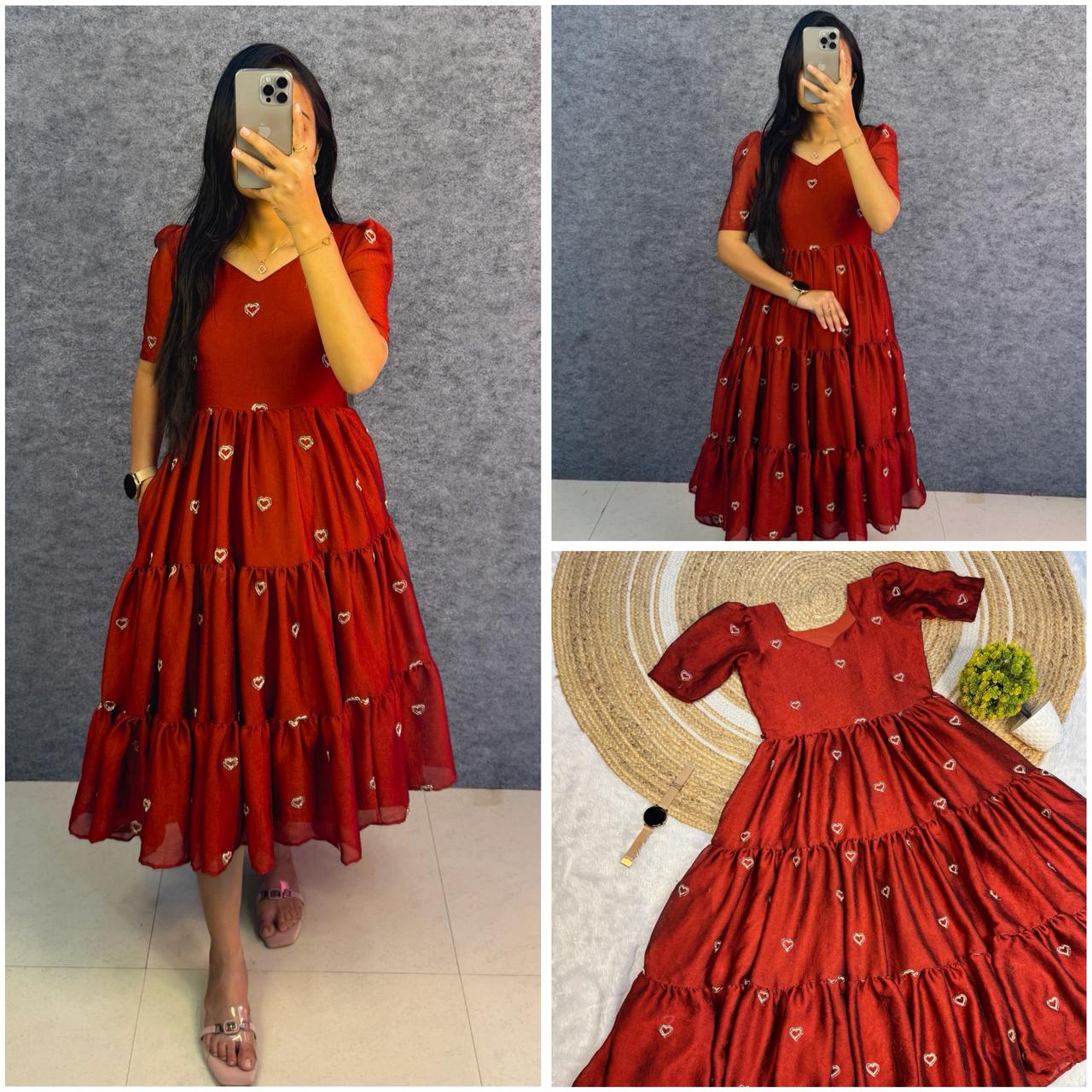 Beautiful Rangoli Crush Gown with Heart Beads