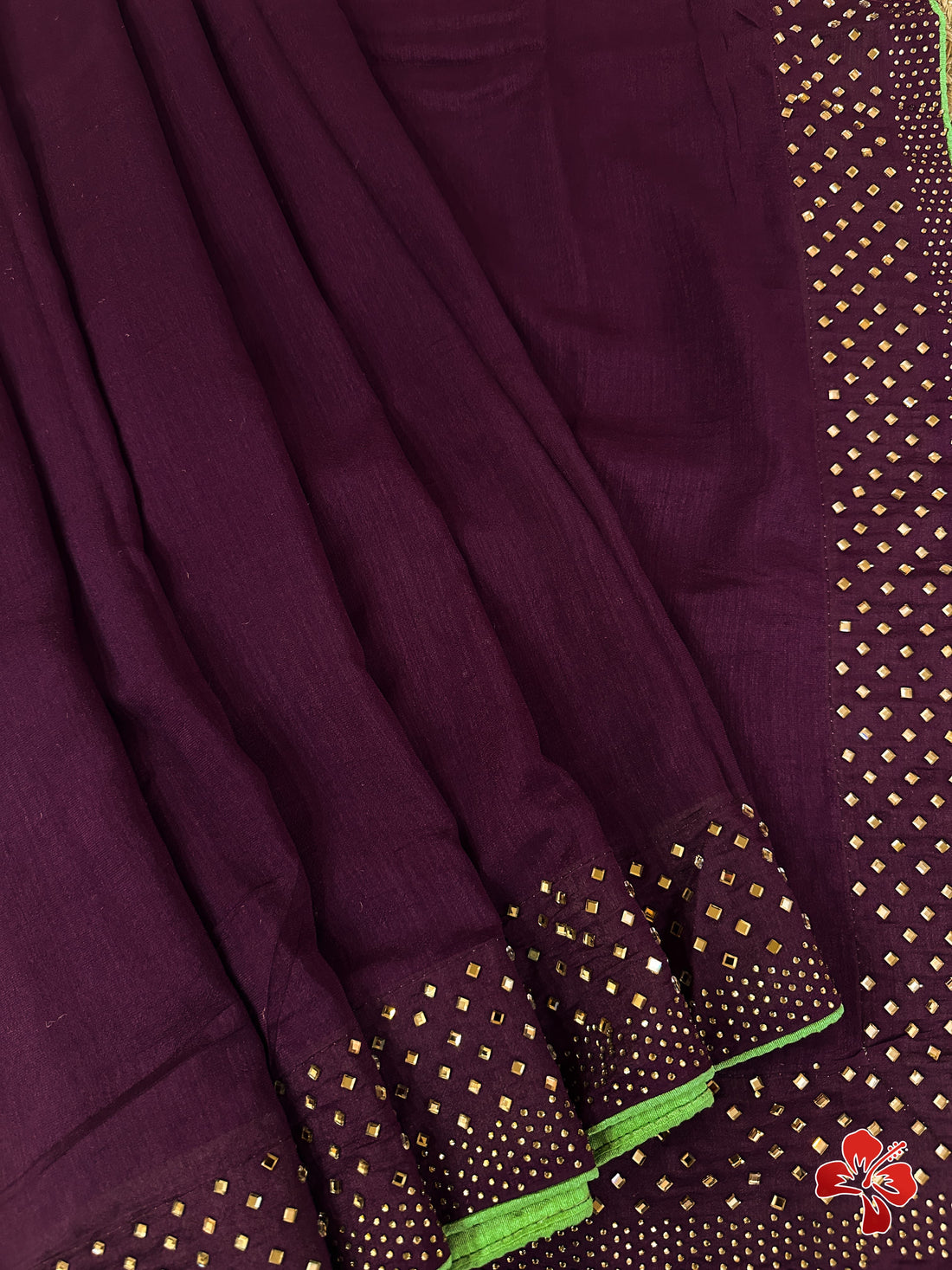 Beautiful Wine Vichitra Silk Saree with Stone Work