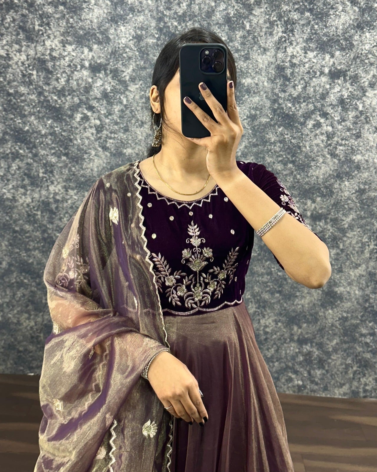 Designer Anarkali Gown & Duppata with Embroidery Work