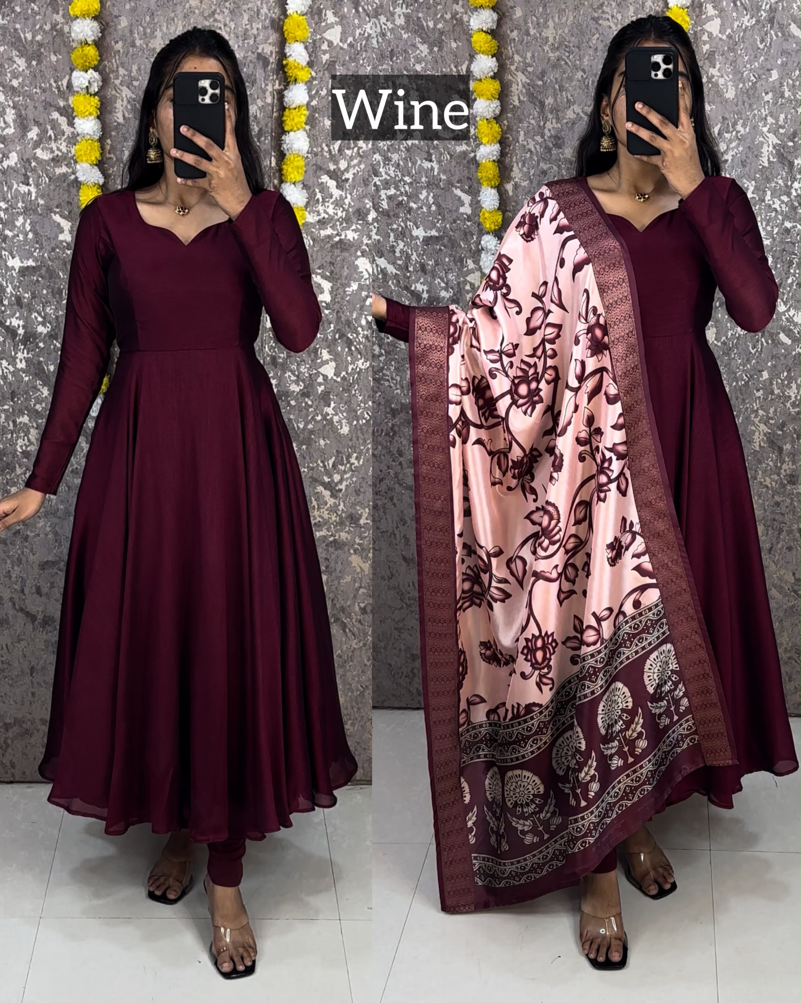 Beautiful Plain Vichitra Anarkali with trending Kalamkari Duppata