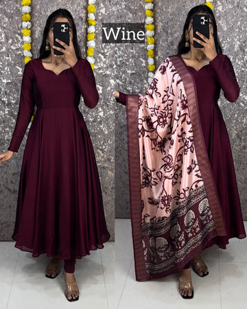 Beautiful Plain Vichitra Anarkali with trending Kalamkari Duppata