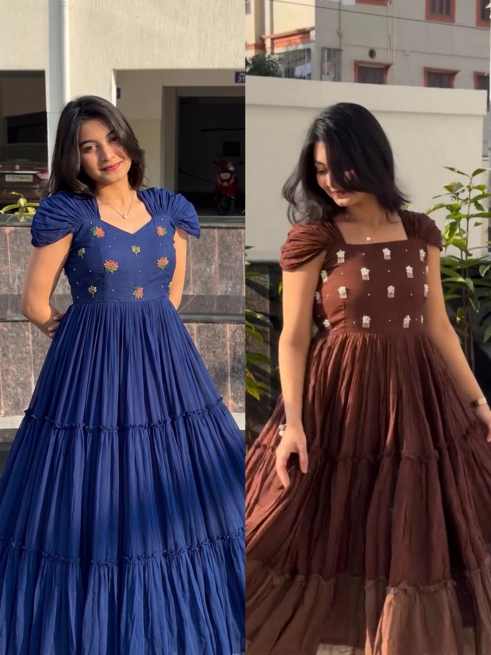 Mul Mul Cotton Gown with Maggam Work