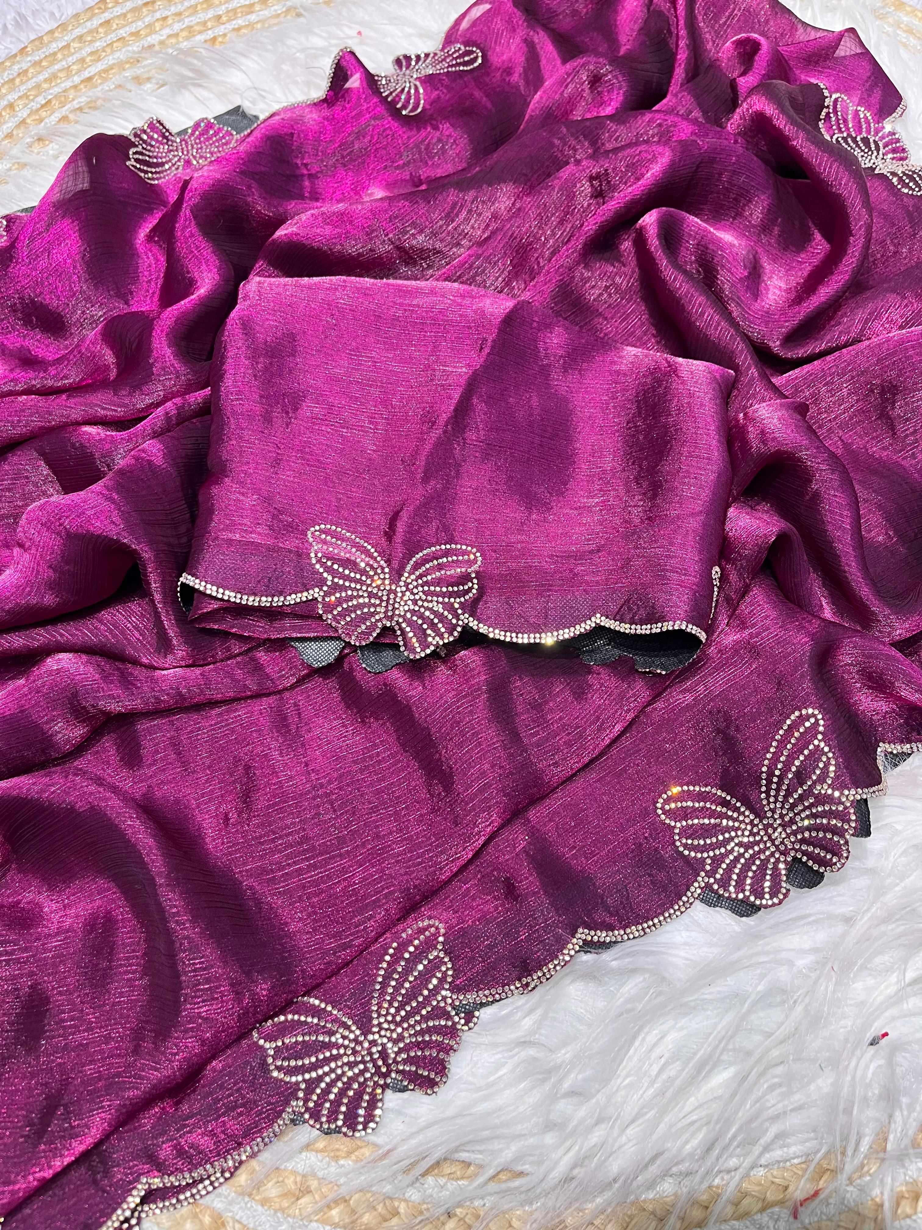 Soft Chiffon Sarees with Beautiful Jarkhan & Siroski Work