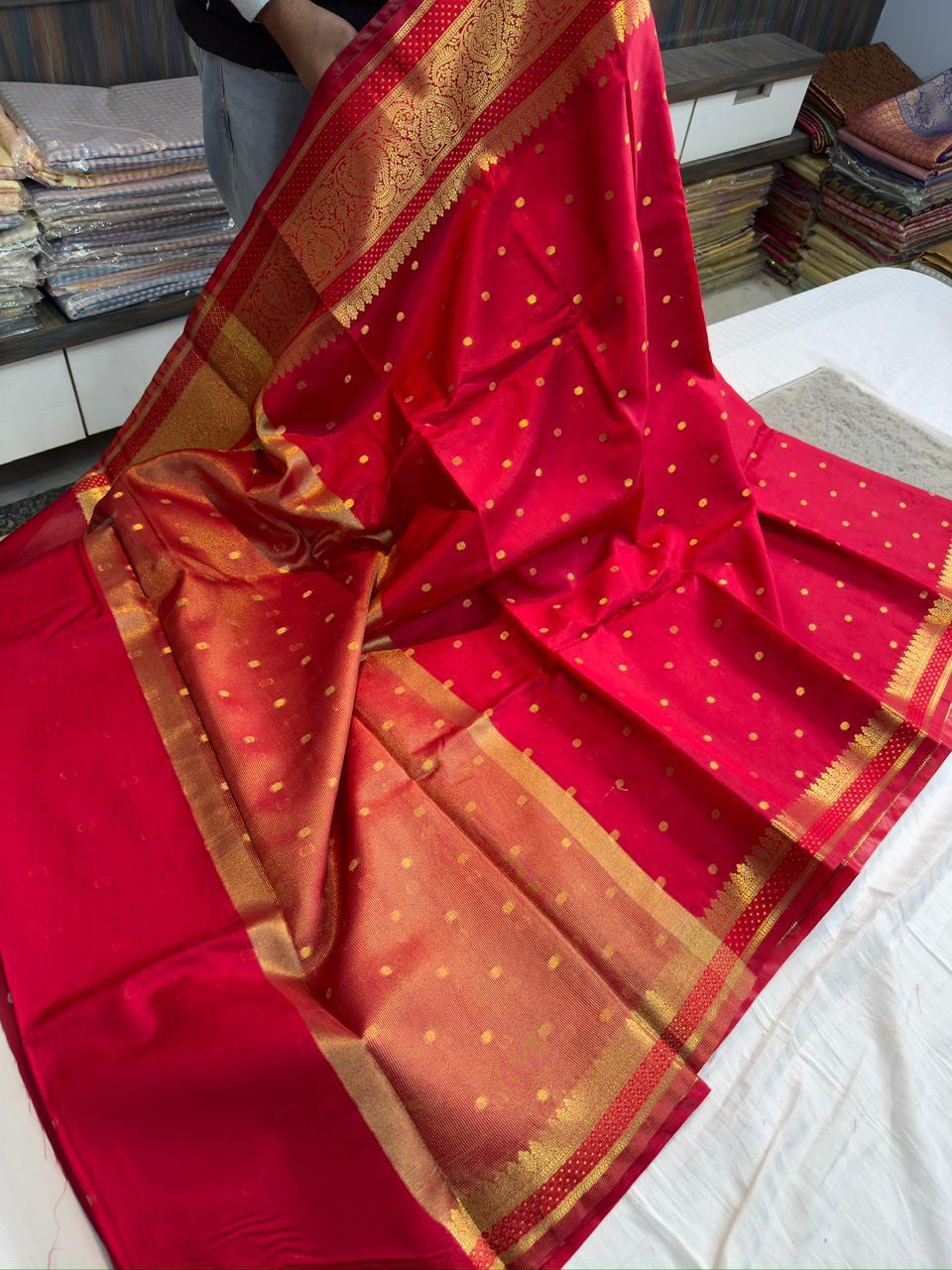 Red Banarasi Soft Pure Raw Mango Silk Saree