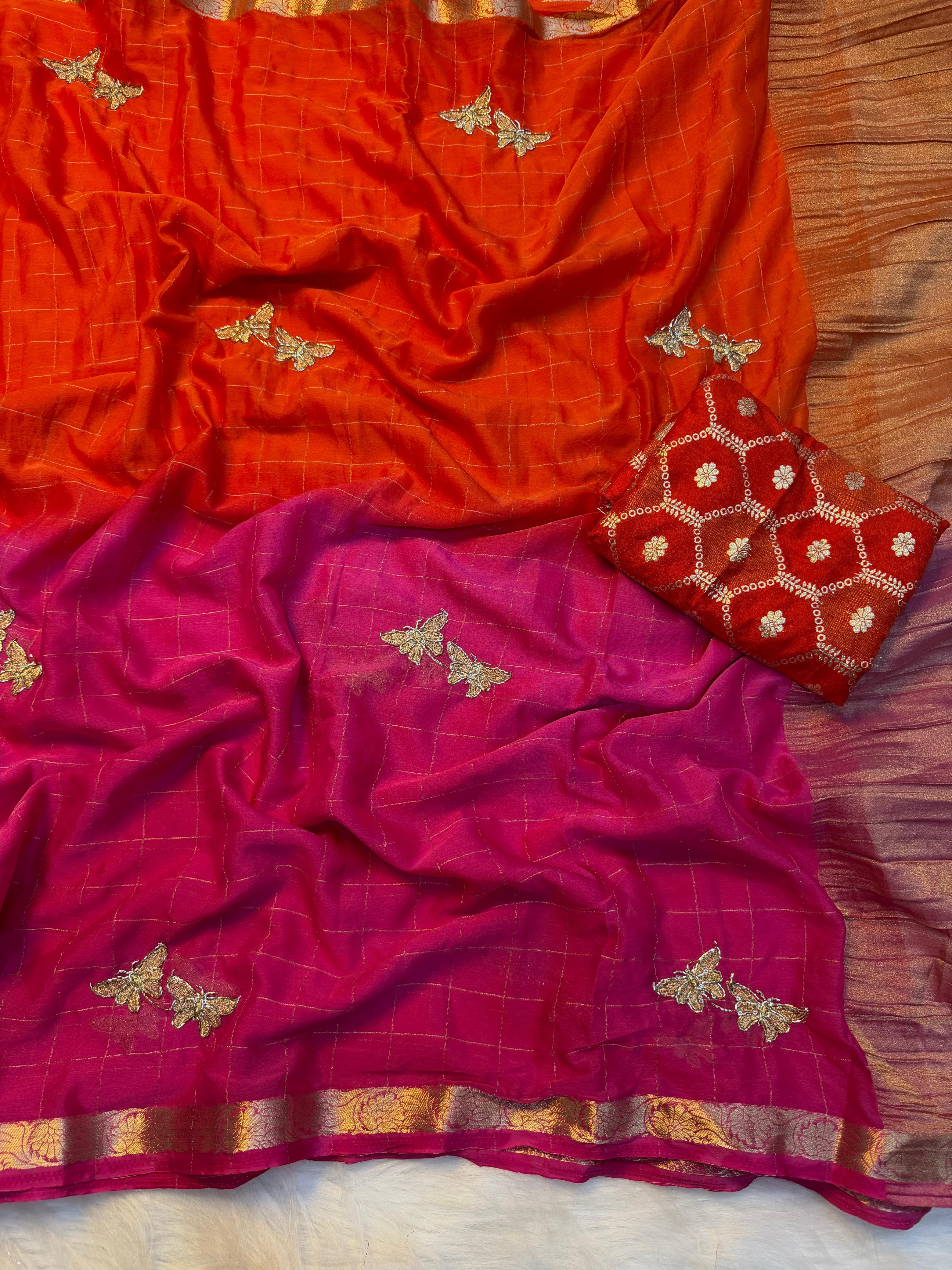 Pure Viscose Georgette saree with beads work