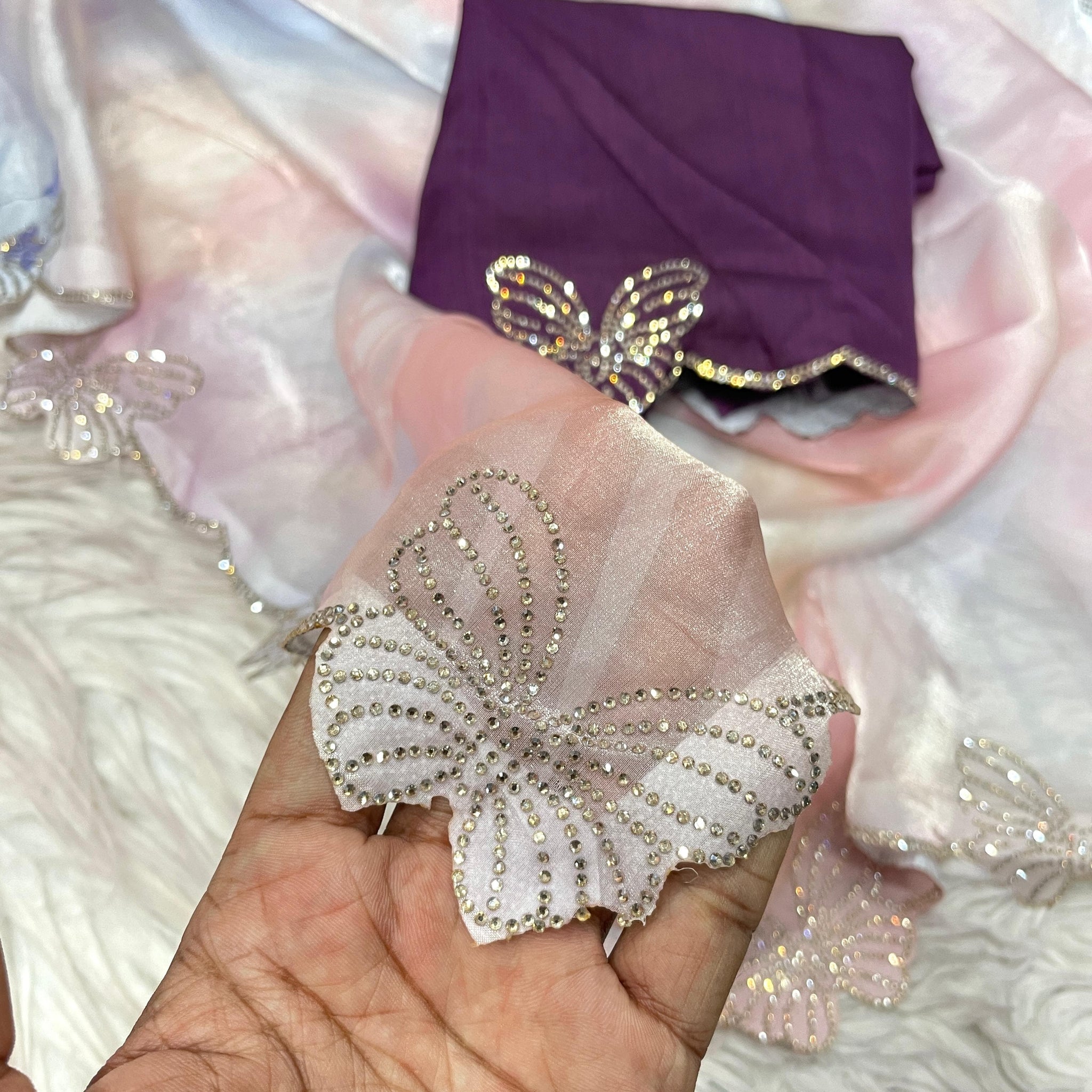 Beautiful Fendy Satin Saree with Beautiful Siroski Work