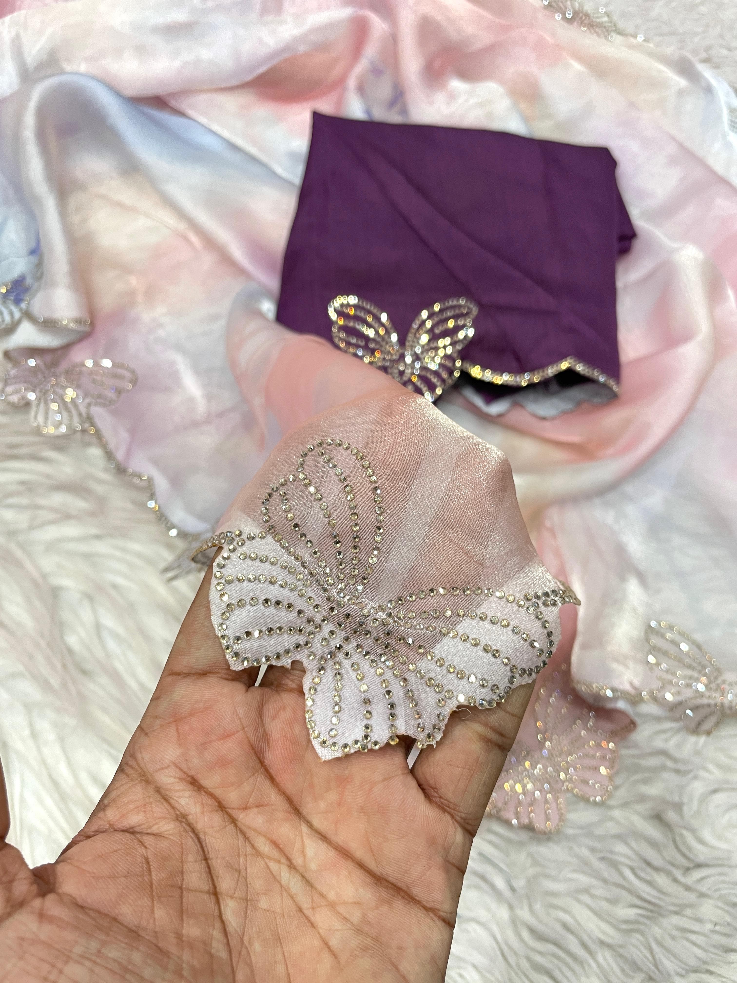 Beautiful Fendy Satin Saree with Beautiful Siroski Work