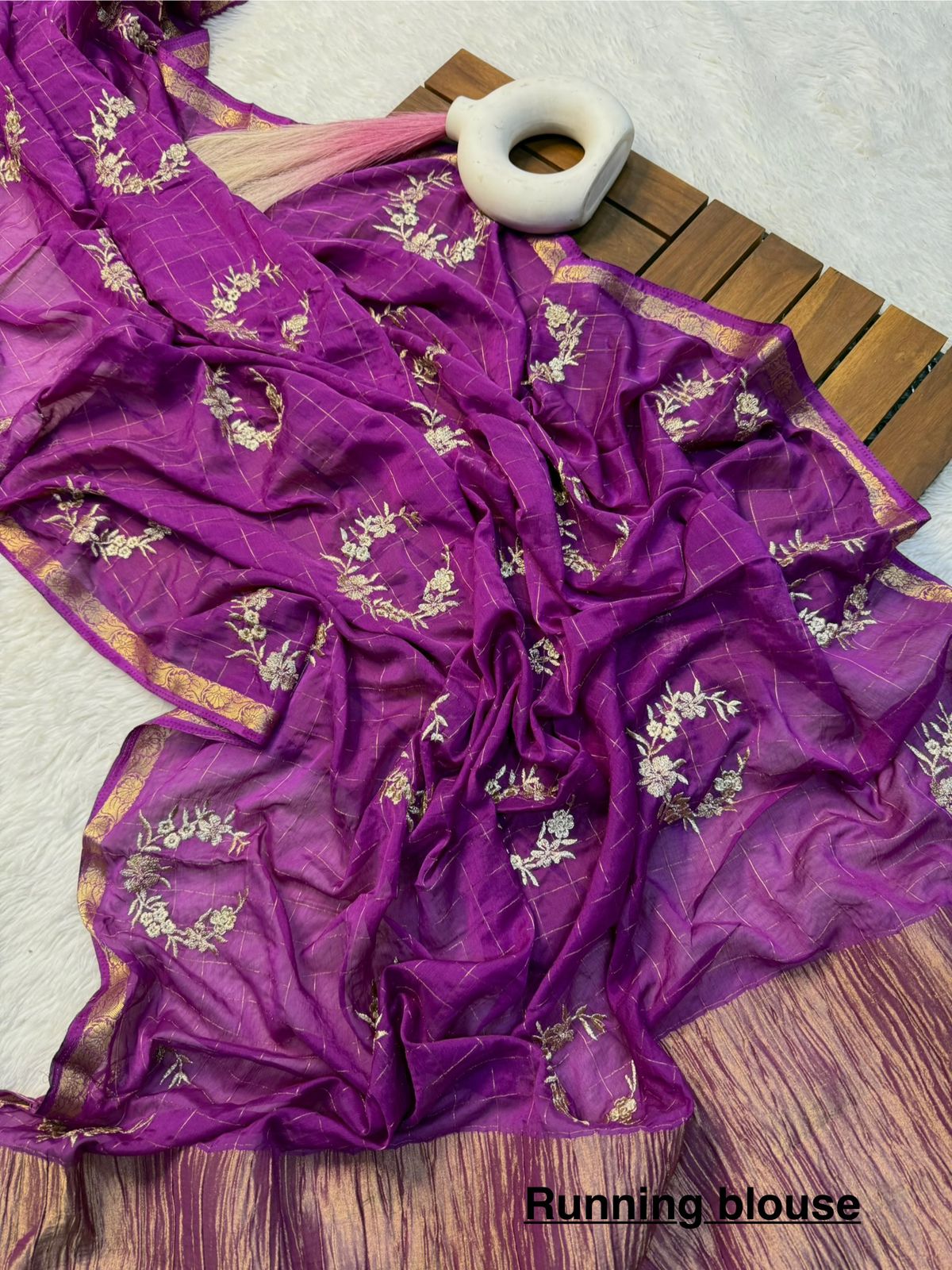 Pure Chinnon Viscose Chex with Embroidery Work