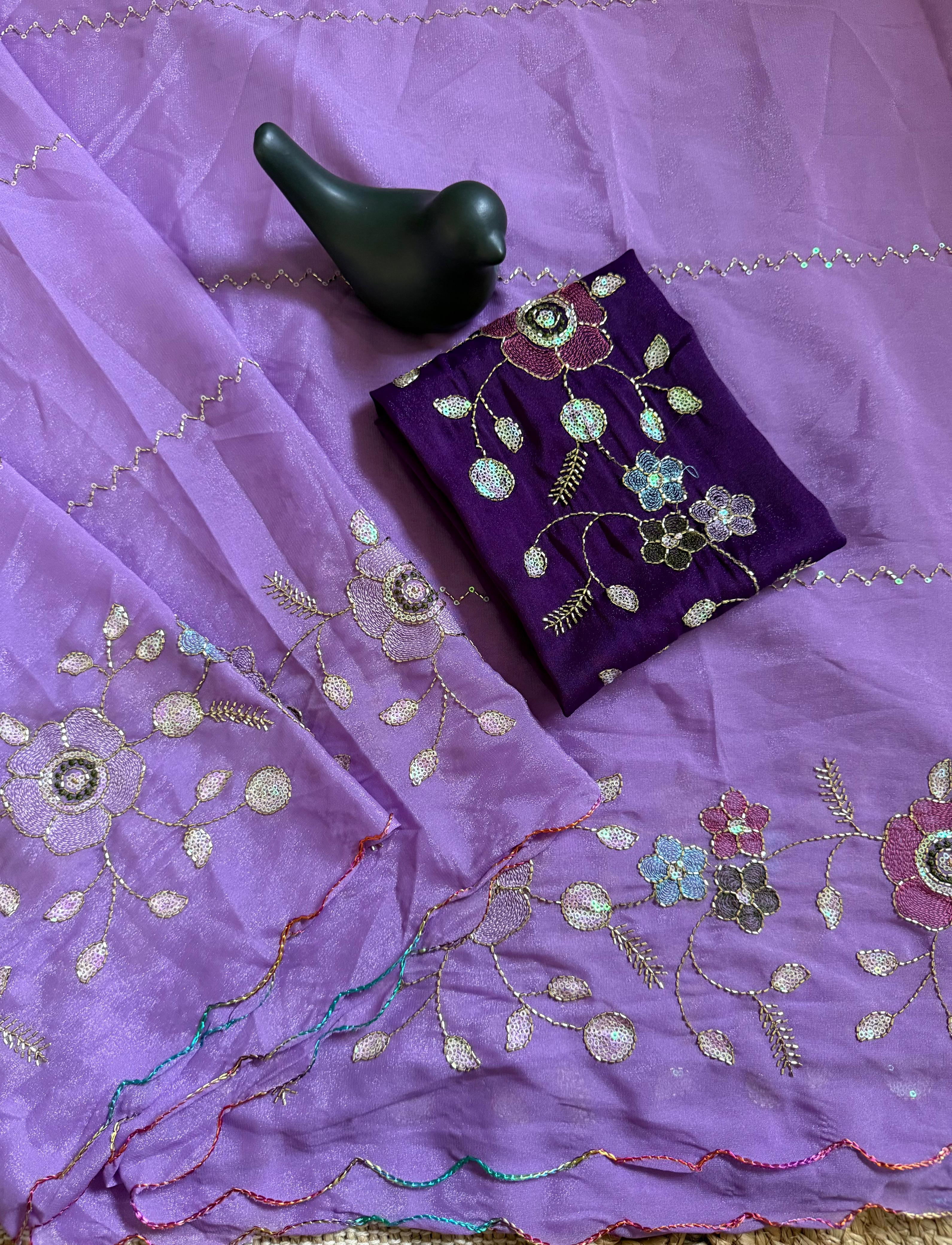 Star Georgette fabric with Beautiful Pastel Range Saree featuring intricate multi-thread work