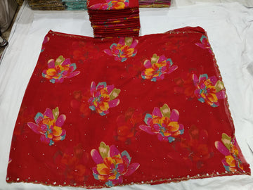 Georgette Digital Print Saree with Handwork on Body/Border & Plain Blouse