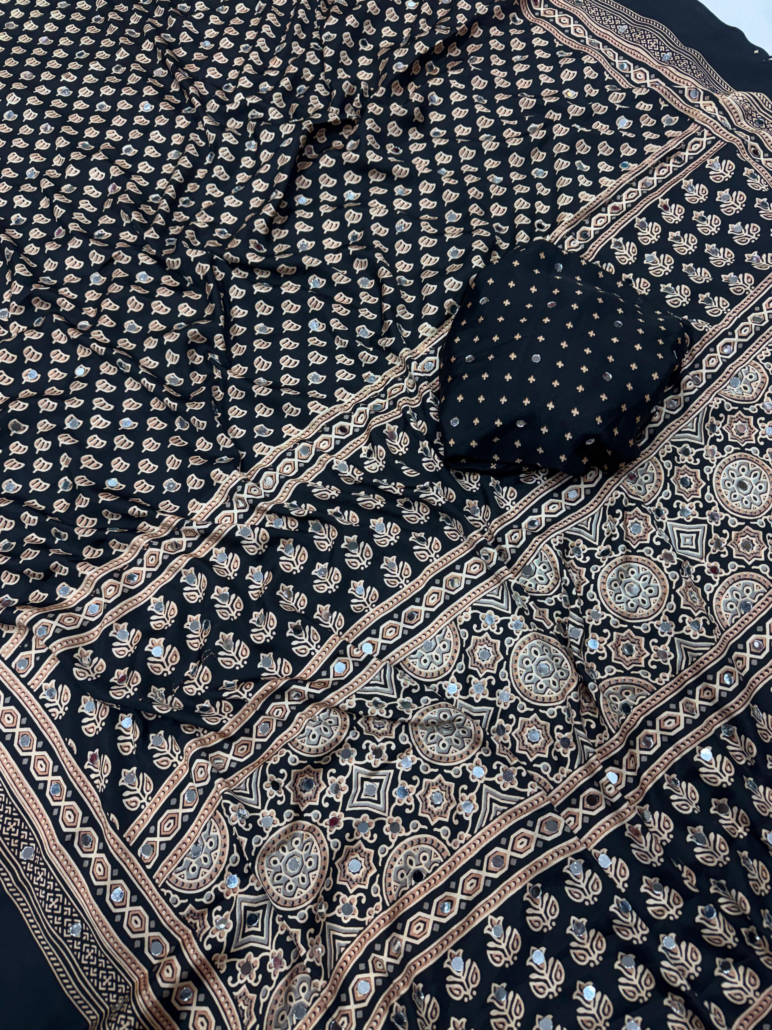 Soft Crepe Silk with Ajrakh Work Sarees