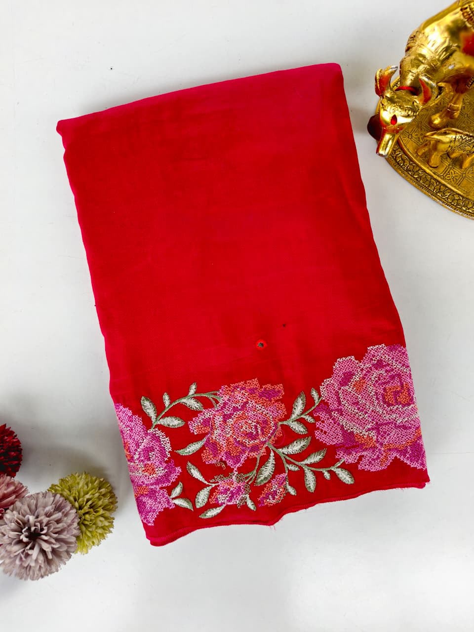 Pure Soft Dola Sarees with beautiful cross stitch & Aari Mirror Work