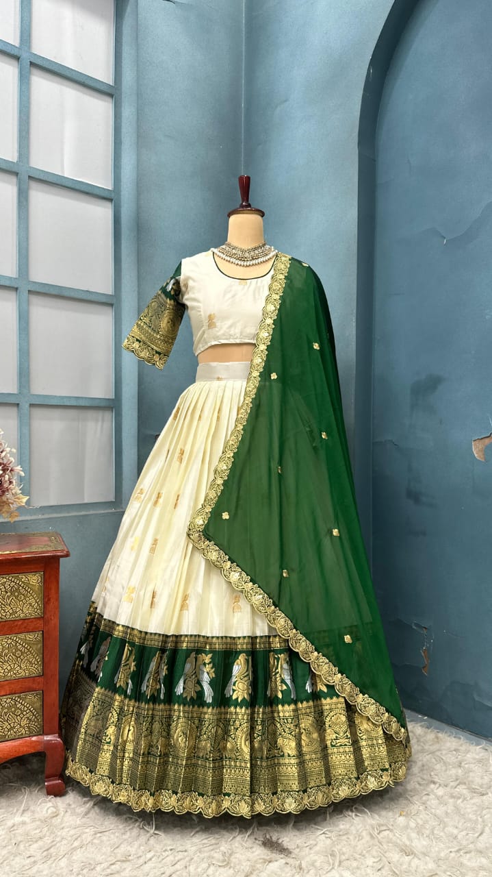 Exclusive Designer Premium Quality Pure Kanjivaram silk full stiched Lehenga