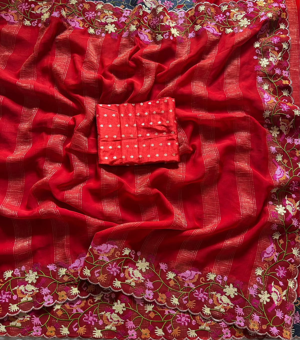 Pure Viscose Georgette Sarees with Petit Point Work