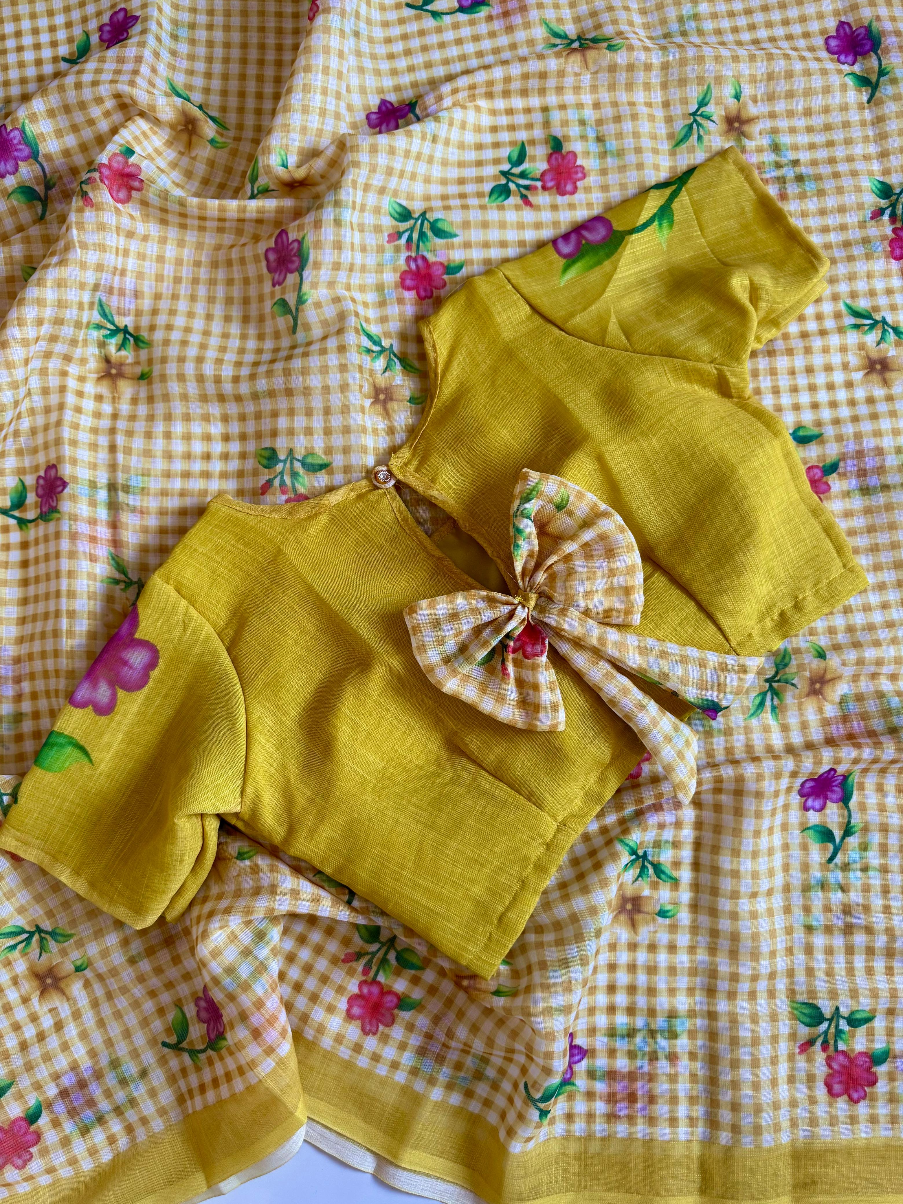 Floral Mul Cotton Saree with Stitched Blouse