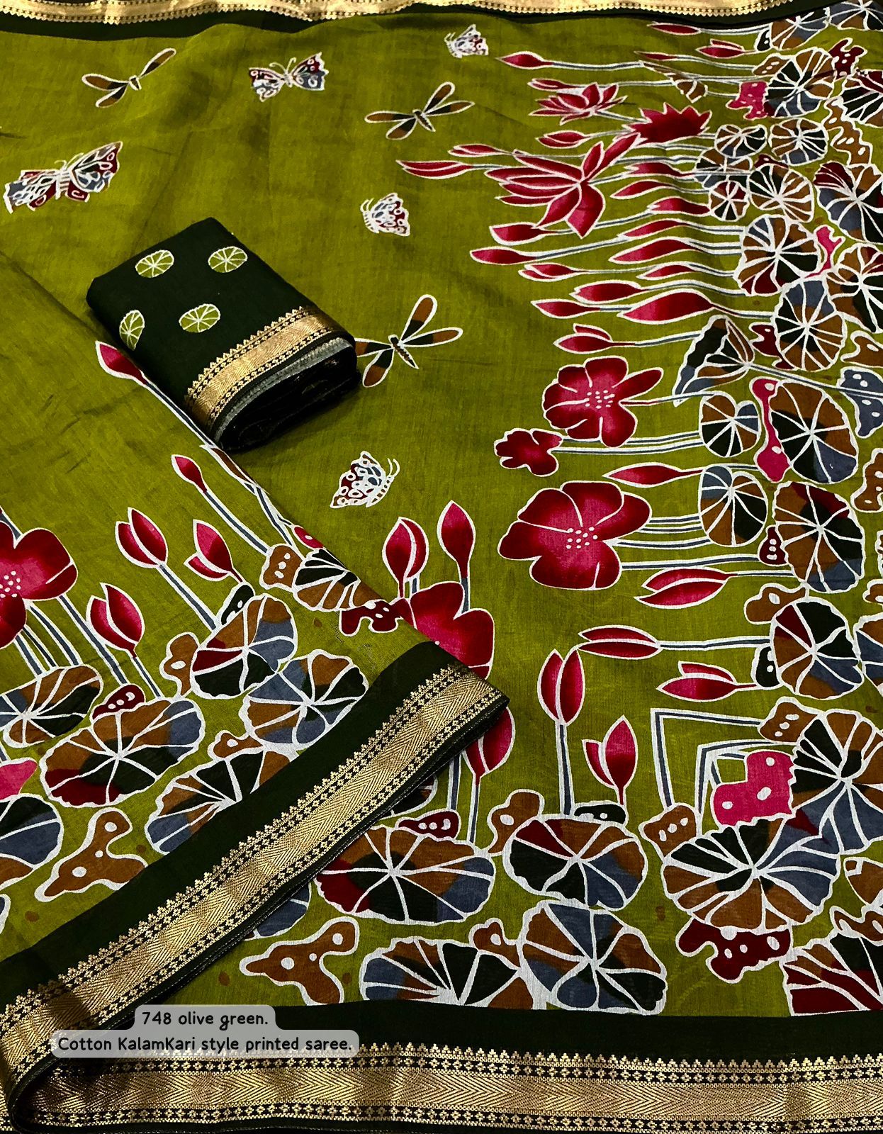 Pure Mangalagiri Style  Kalamkari Cotton Saree