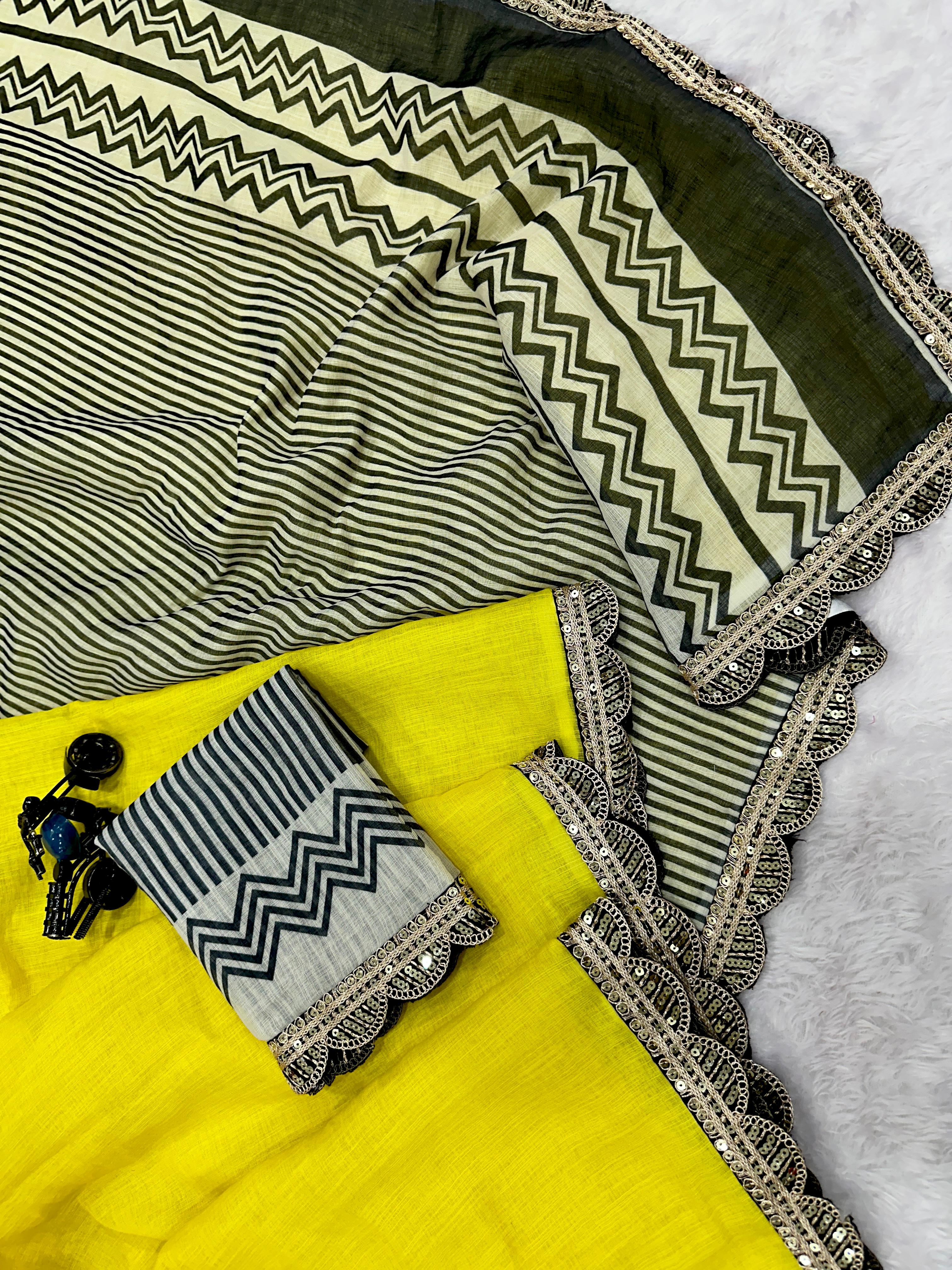 Lenin Cotton Soft & Smooth Foil Print with Embroidery Lace Work