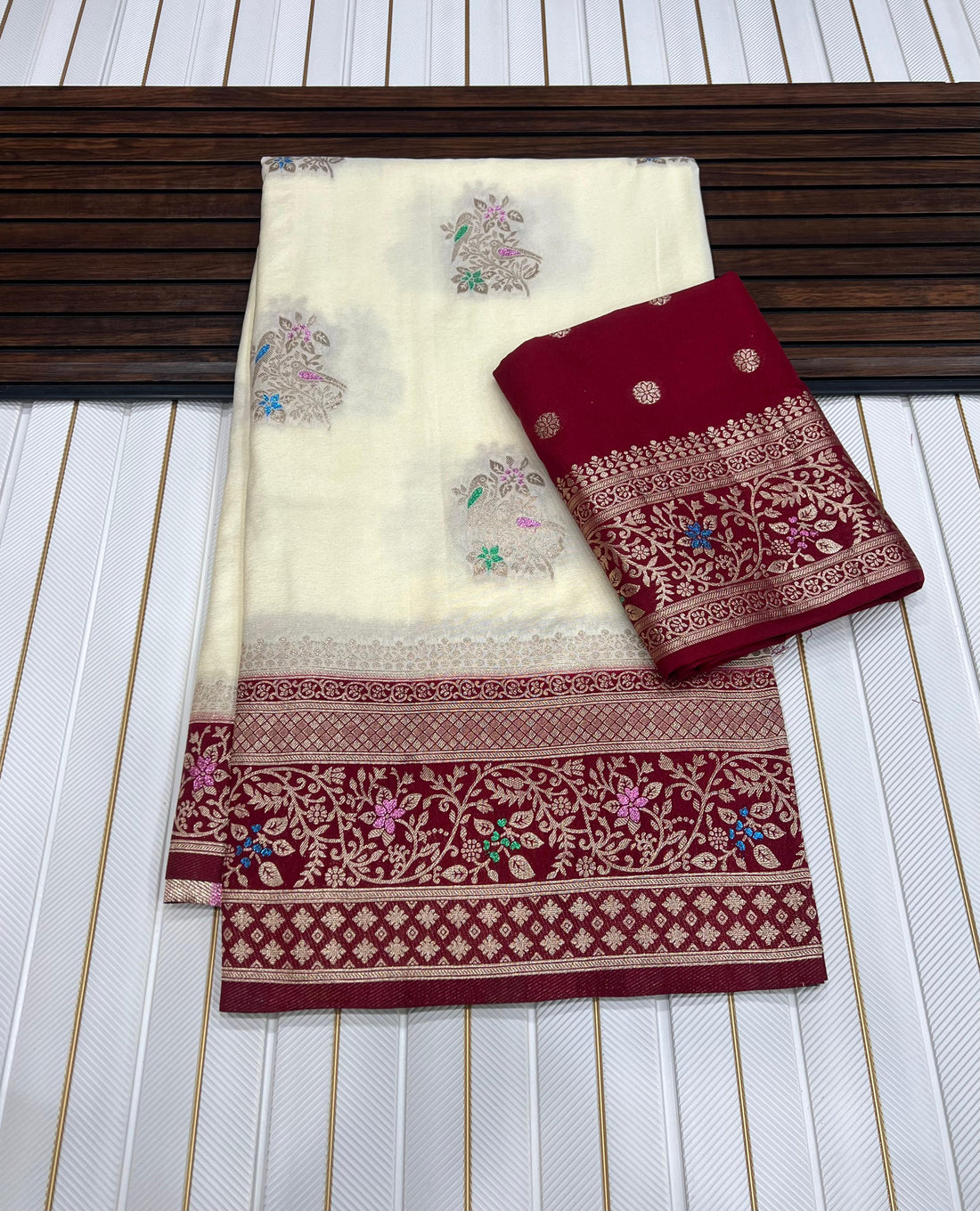 Pure Khadi Crep Georgette antique colour jari Meena Jaqurad Weveing Rich pallu saree with running blouse