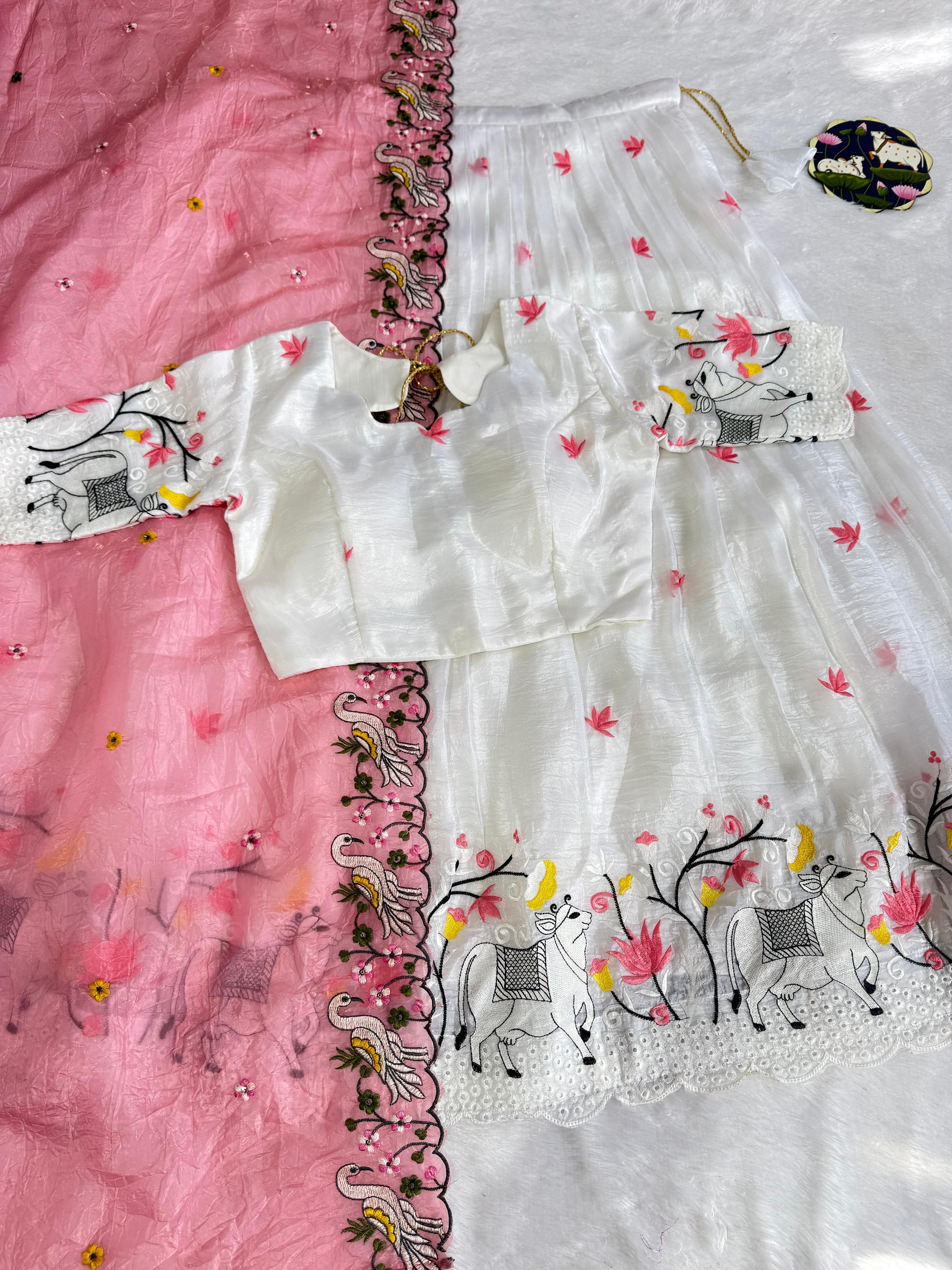 Premium Pichwai Work Fully Stitched Lehanga Set (Free Size)