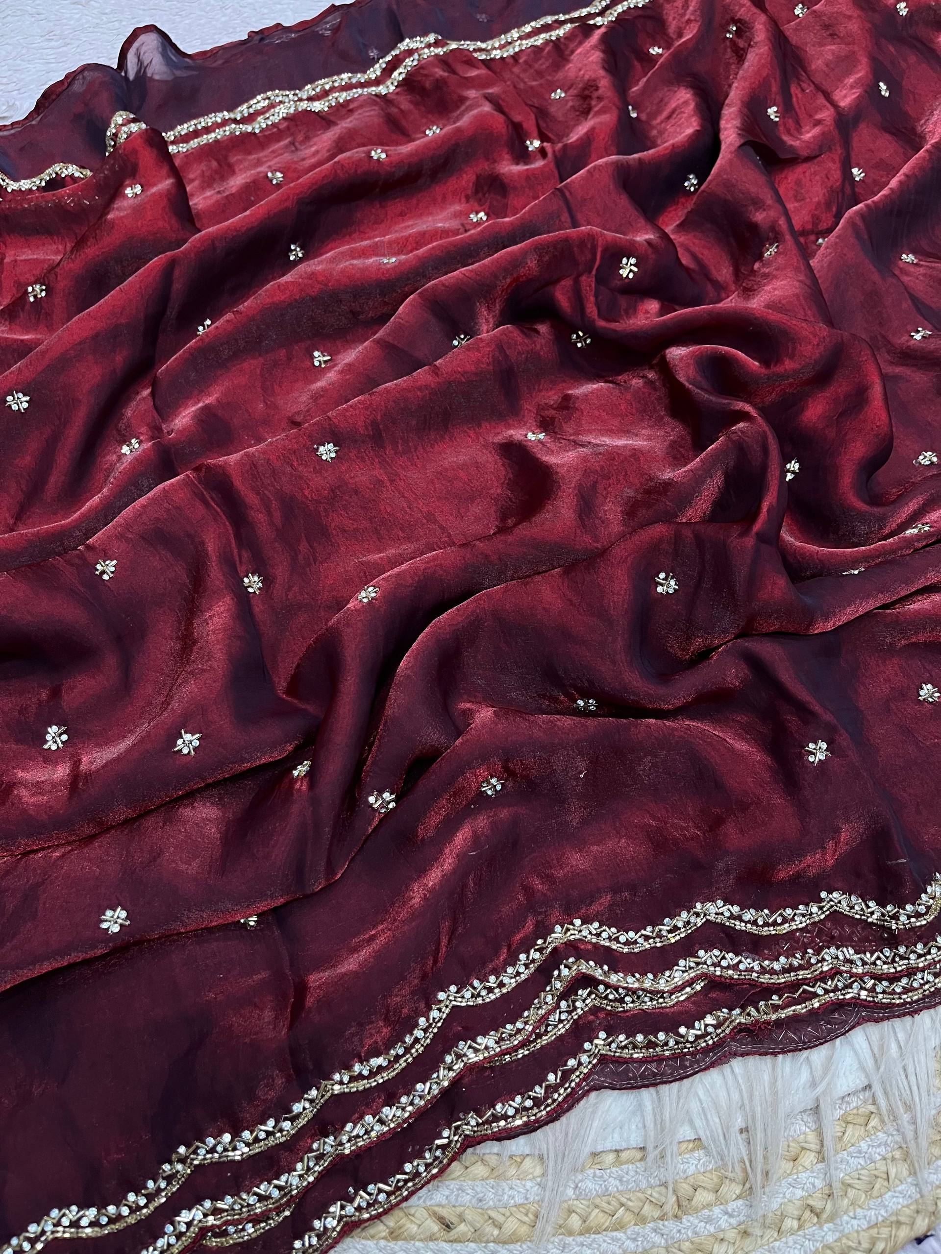 Space Silk Fandy sattin With Beautiful Khatli Cut Dana Handwork Along With Hand Diamond Work
