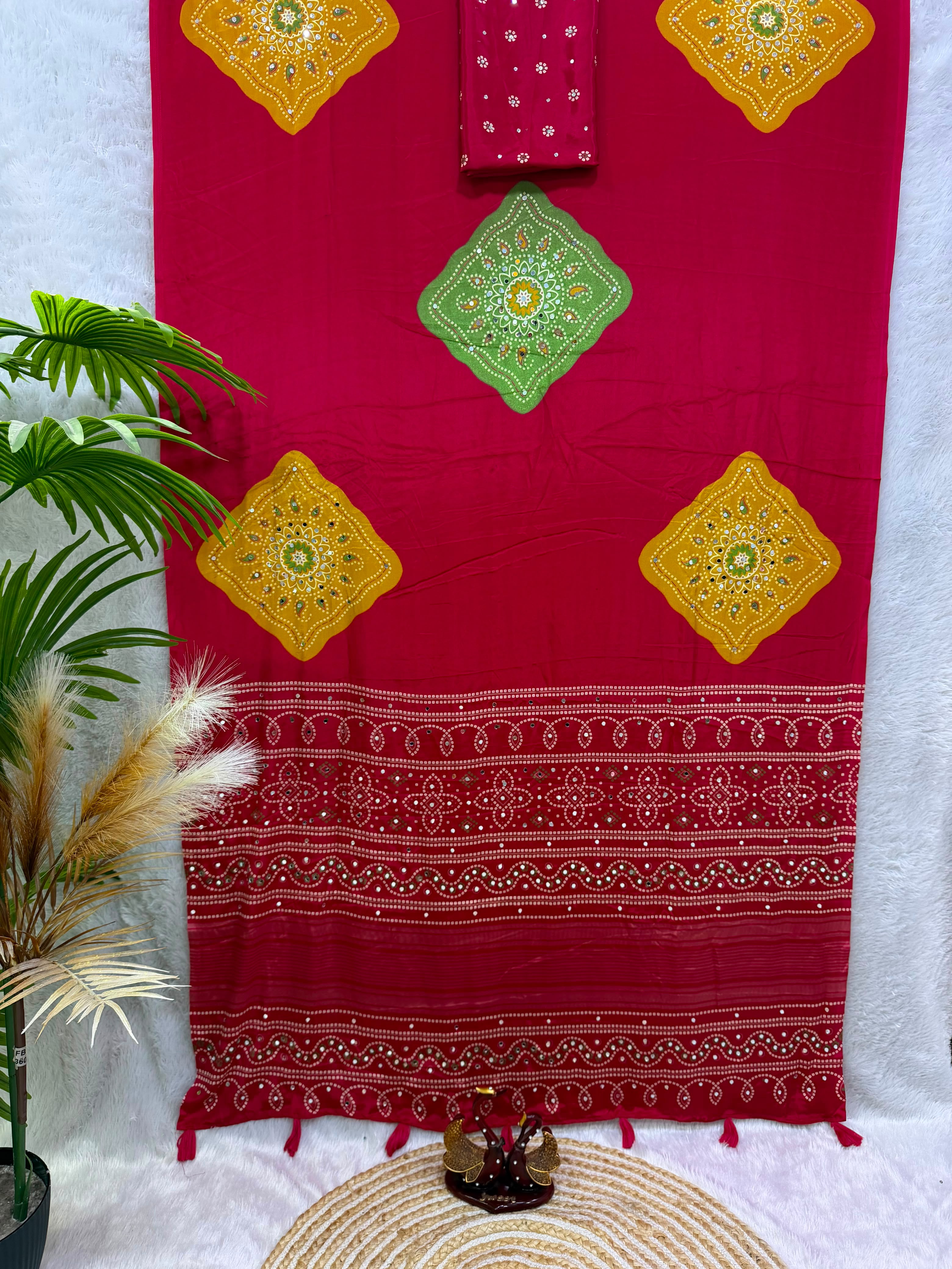 Ajrakh mirror work sarees
